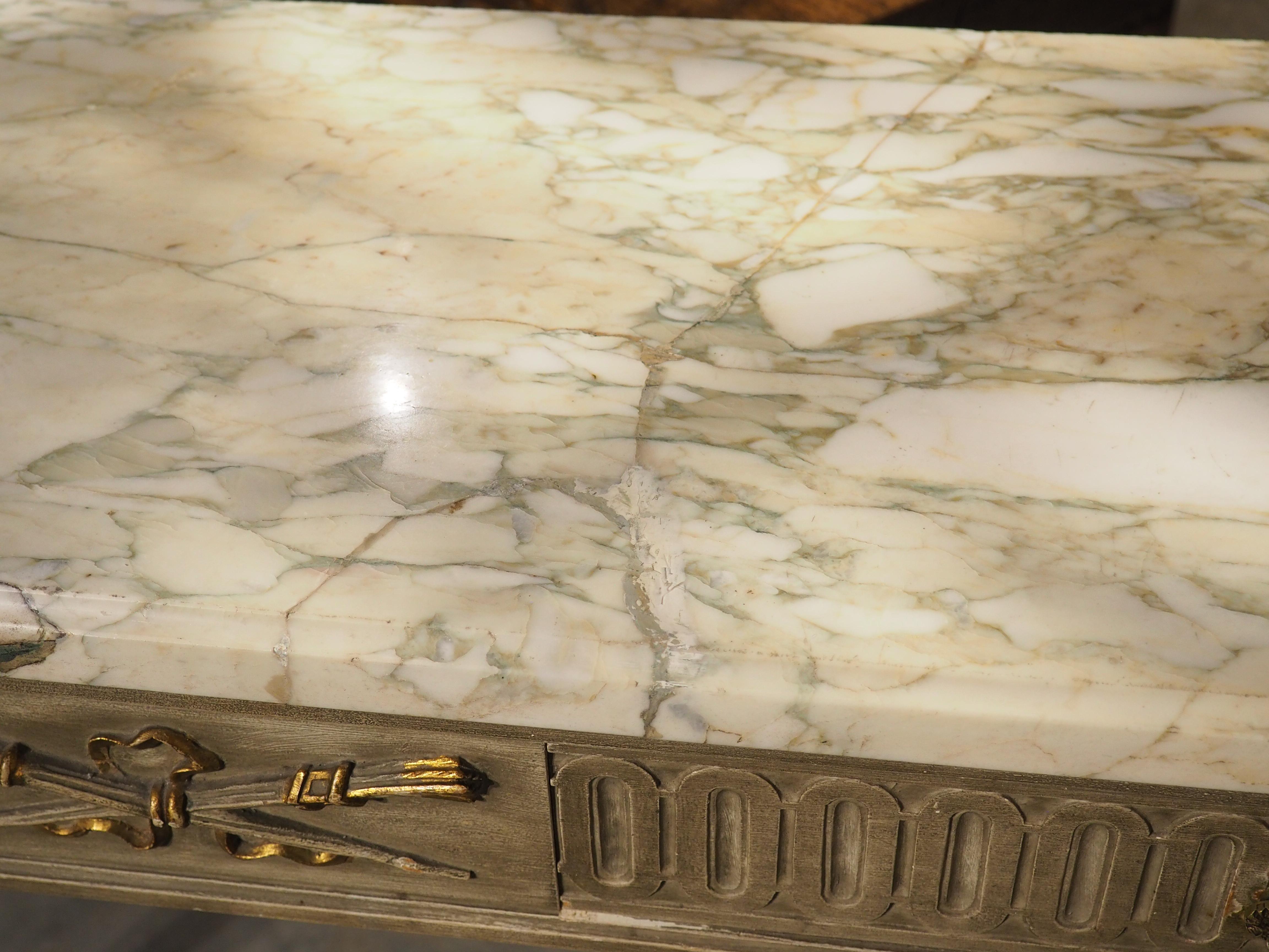 A French Gray Painted Louis XVI Style Demi-Lune Console Table with Marble Top 3