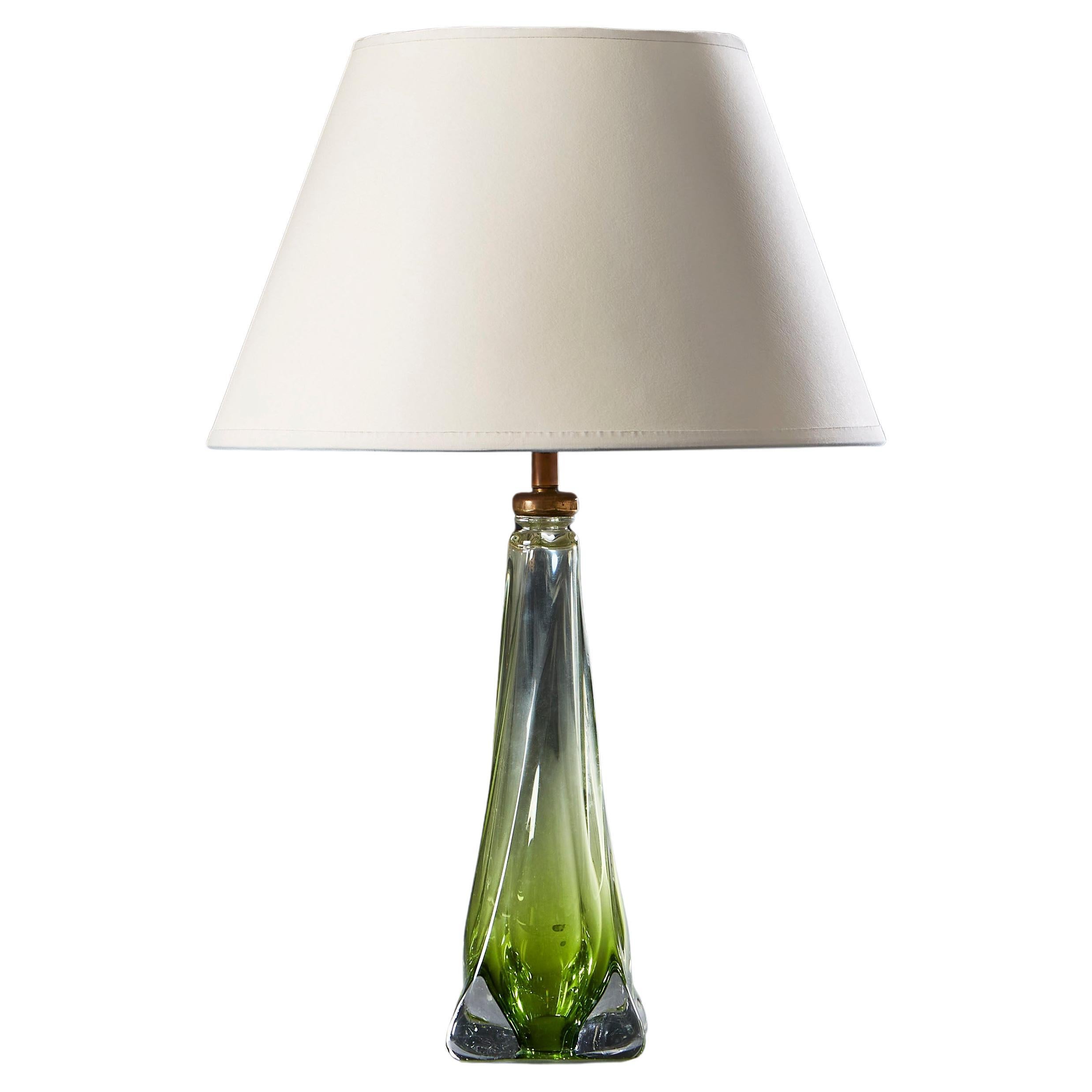 French Green and Clear Twisted Glass Table Lamp