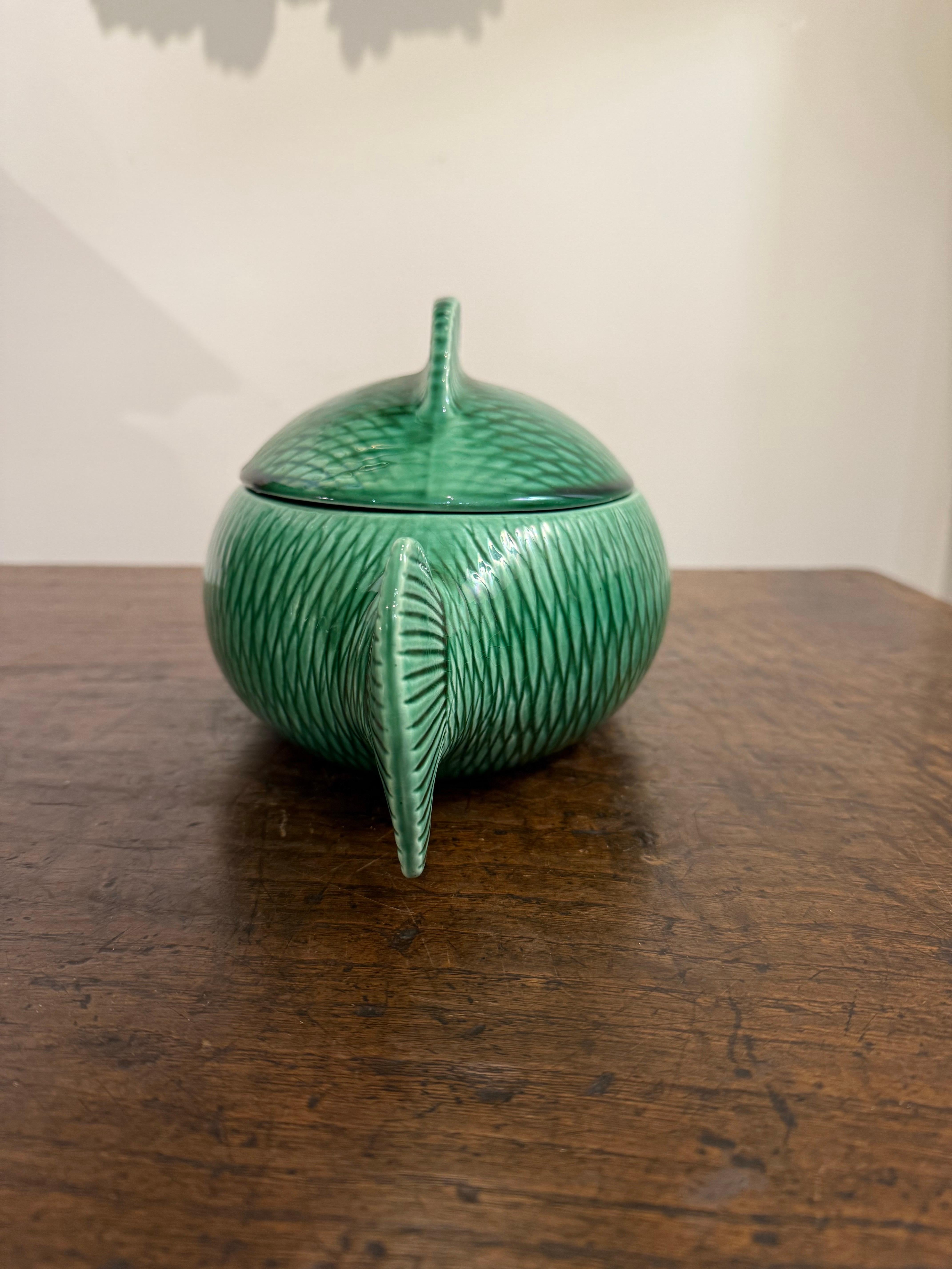 A French Green Majolica Fish Tureen by Sarreguemines, Mid 20th Century For Sale 4