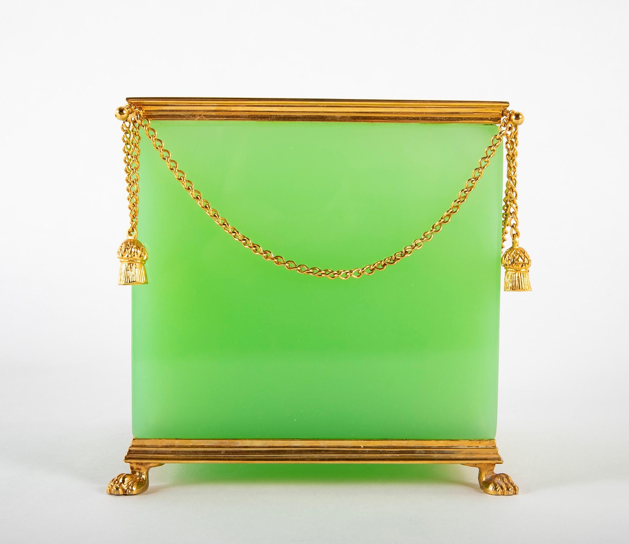 20th Century A French Green Opaline Glass Cachepot with Gilt Mounting For Sale