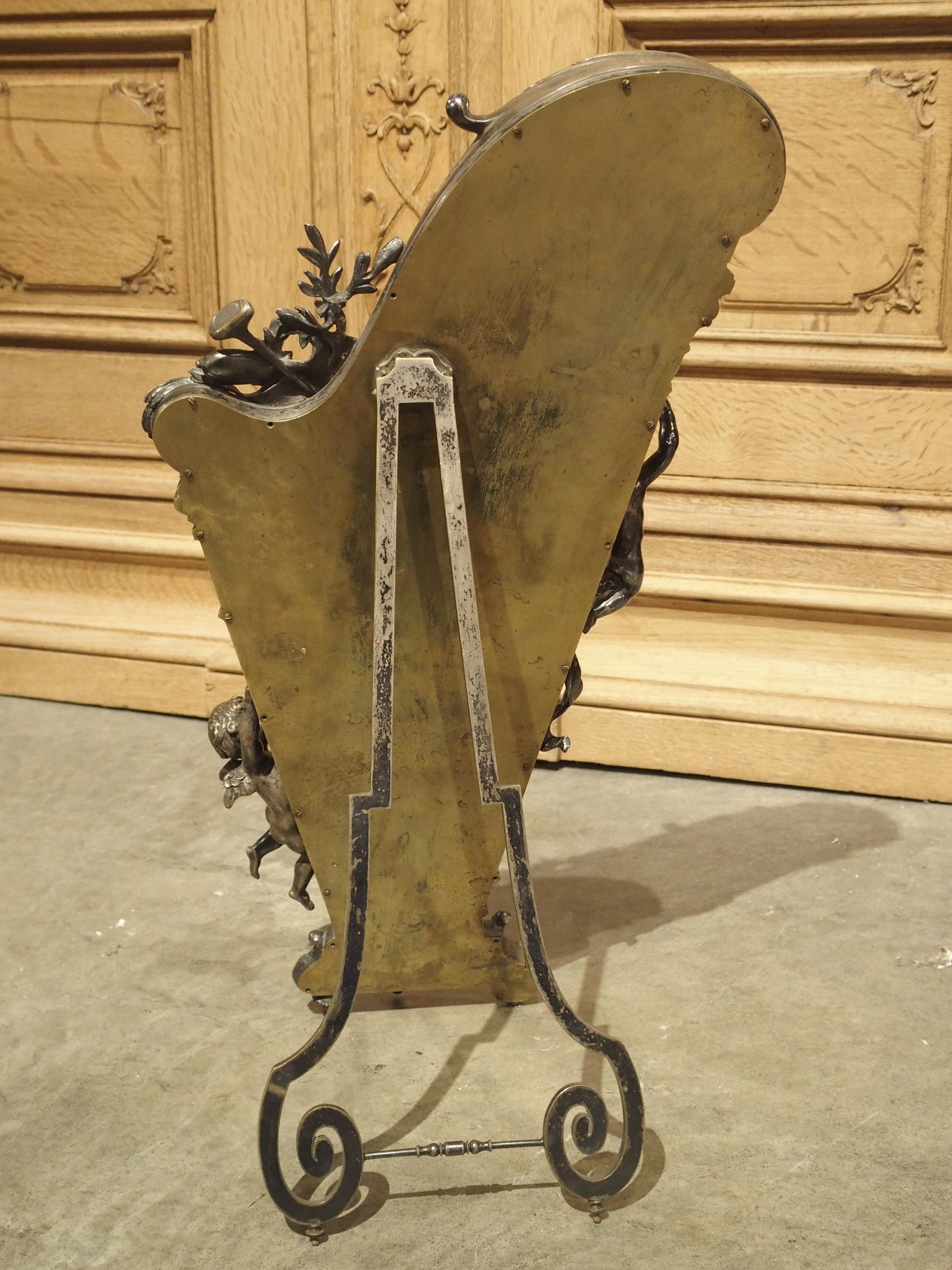 French Harp Form Table Mirror in Silvered Bronze, circa 1890 8