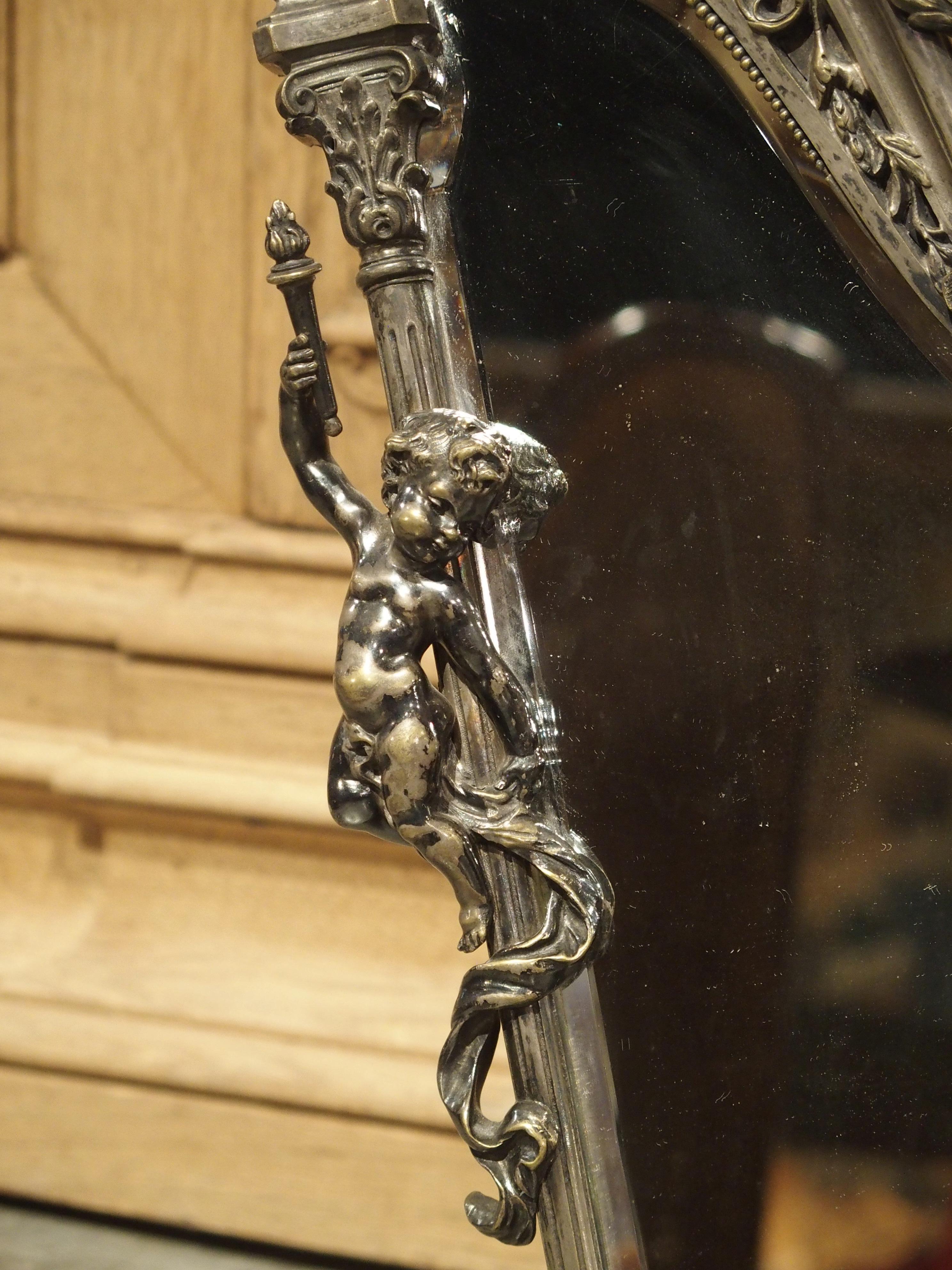 French Harp Form Table Mirror in Silvered Bronze, circa 1890 12