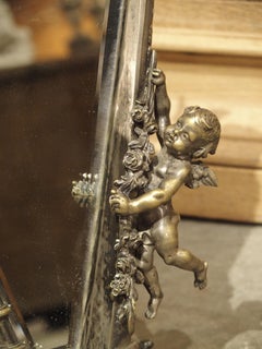 French Harp Form Table Mirror in Silvered Bronze, circa 1890