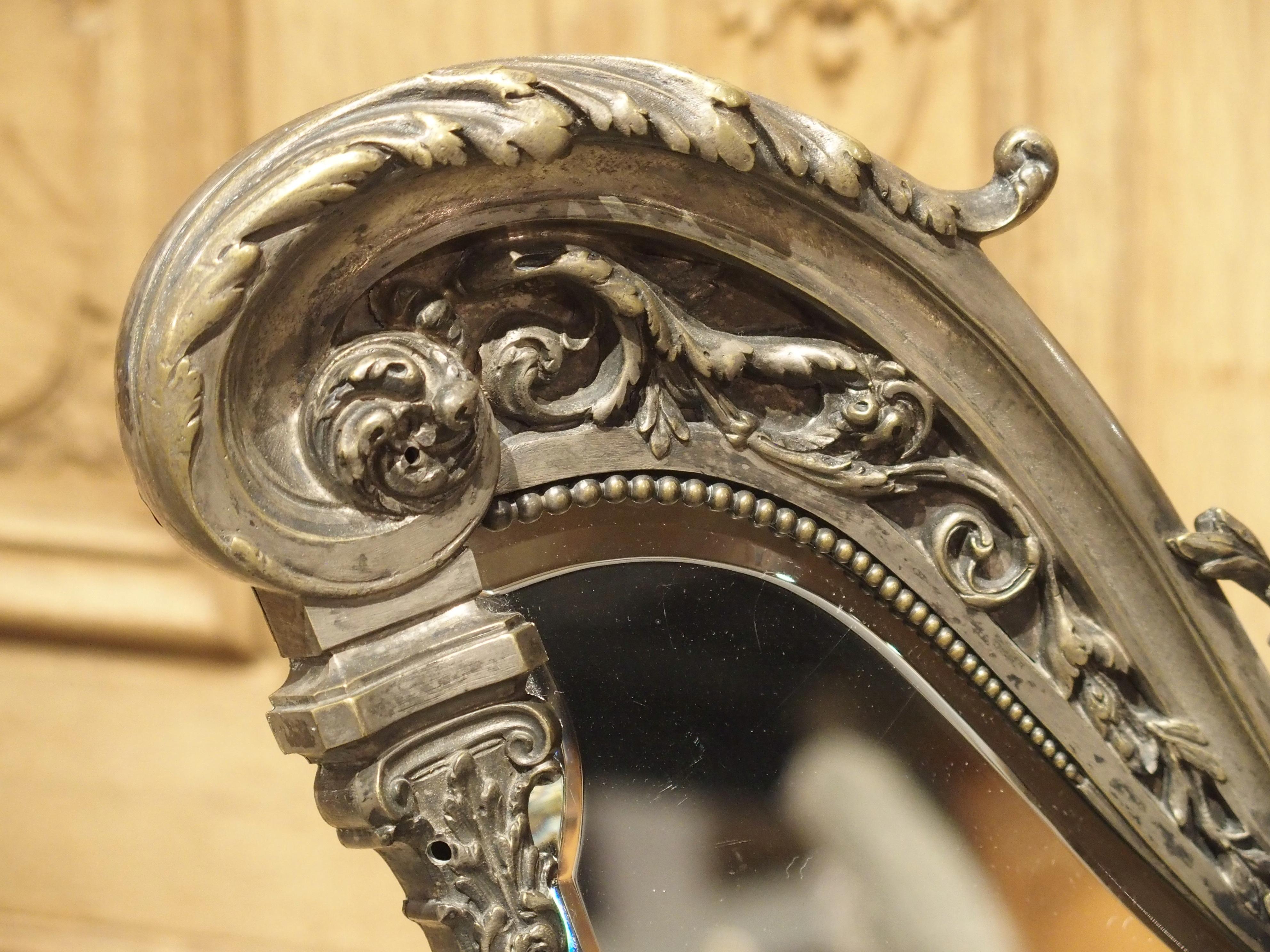 Beveled French Harp Form Table Mirror in Silvered Bronze, circa 1890