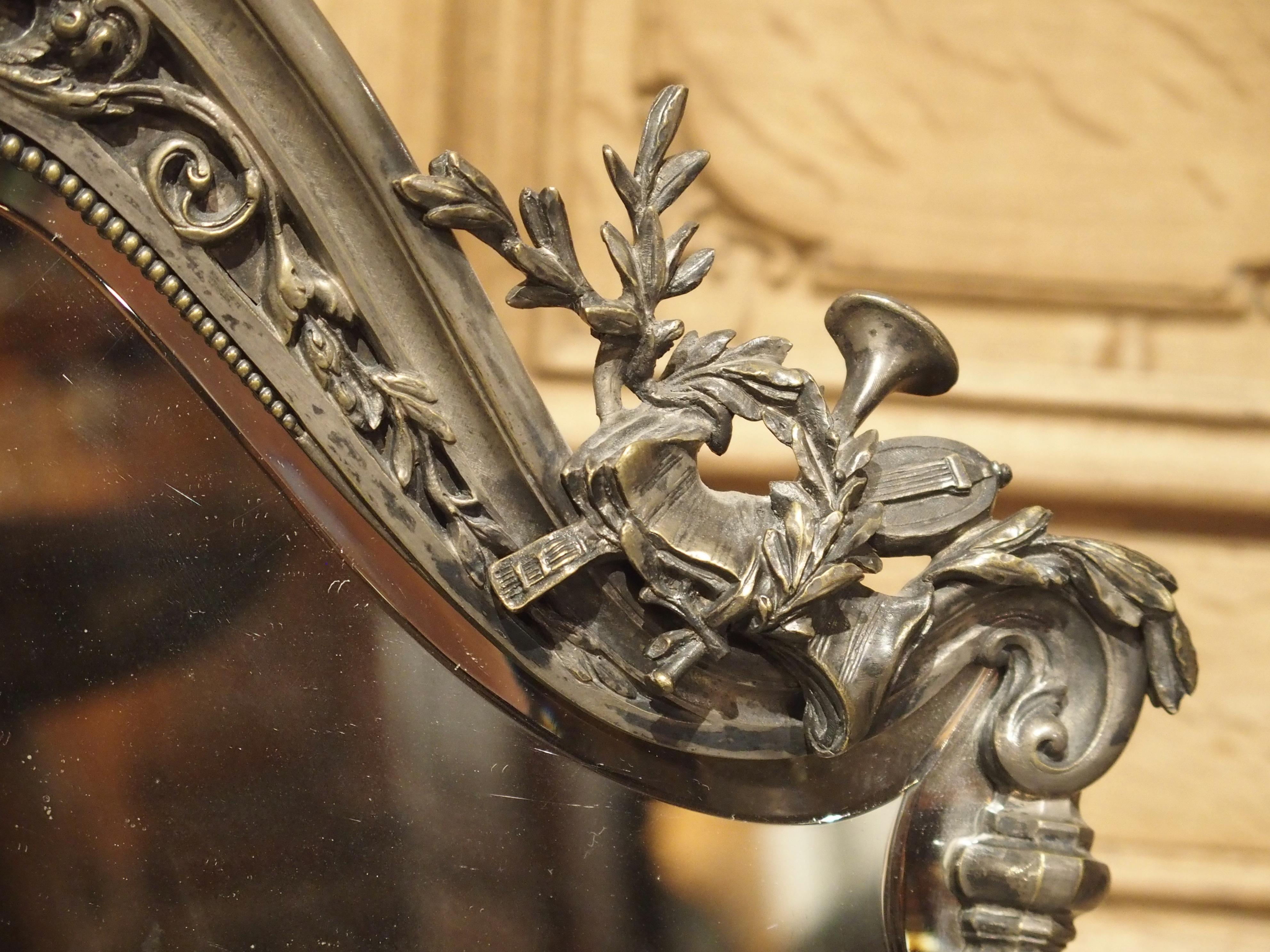 French Harp Form Table Mirror in Silvered Bronze, circa 1890 In Good Condition In Dallas, TX