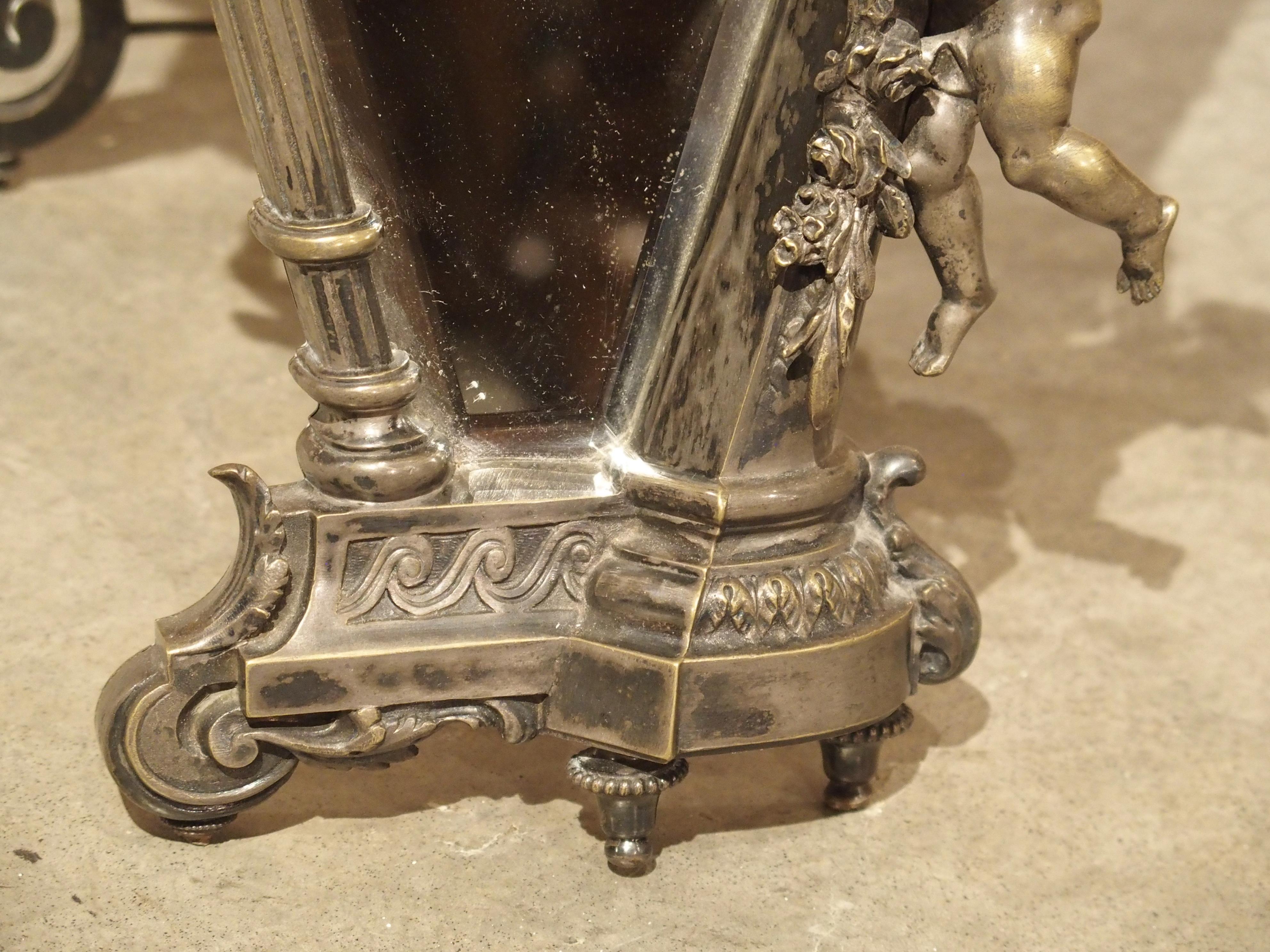 19th Century French Harp Form Table Mirror in Silvered Bronze, circa 1890