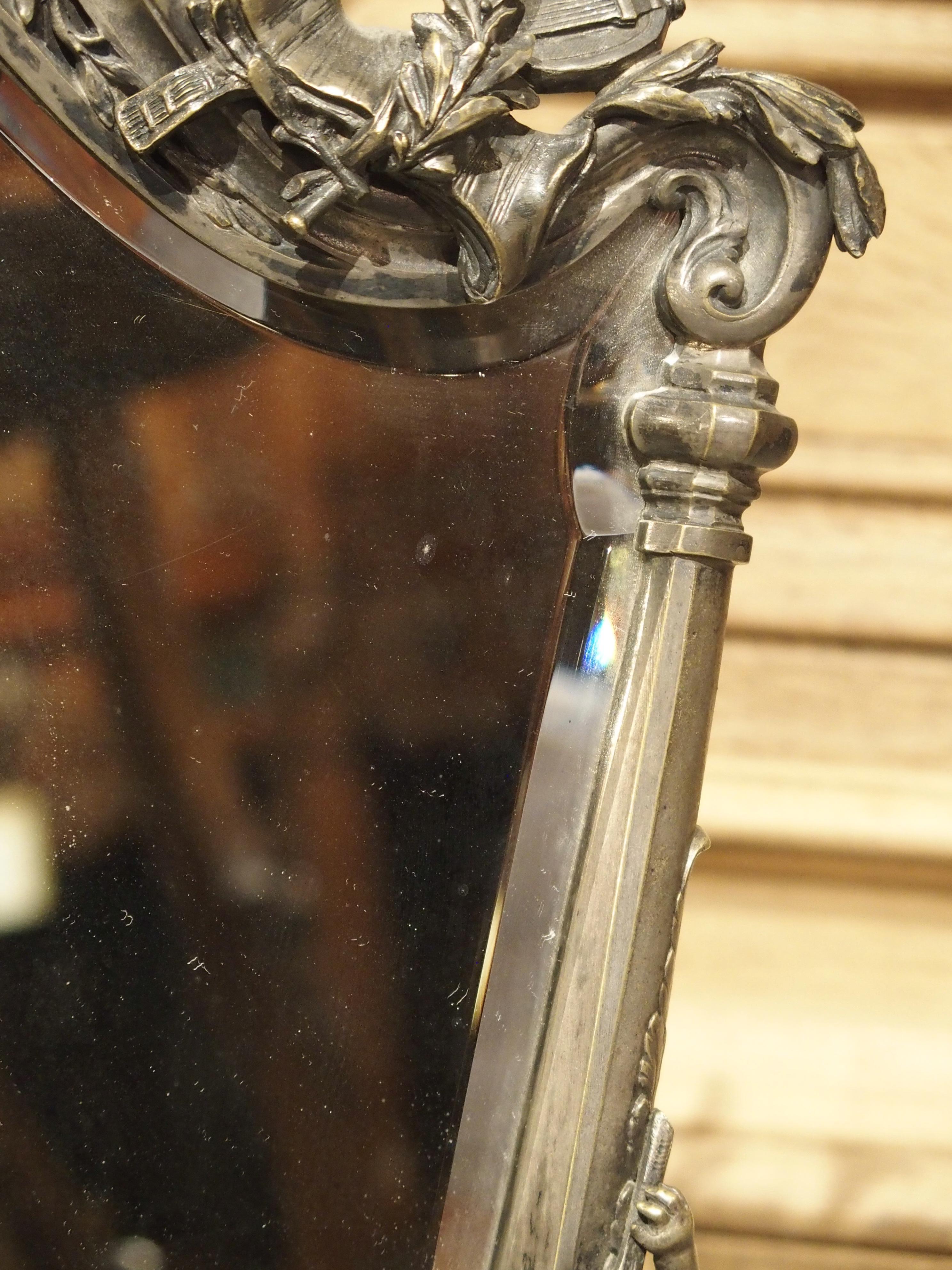 French Harp Form Table Mirror in Silvered Bronze, circa 1890 1