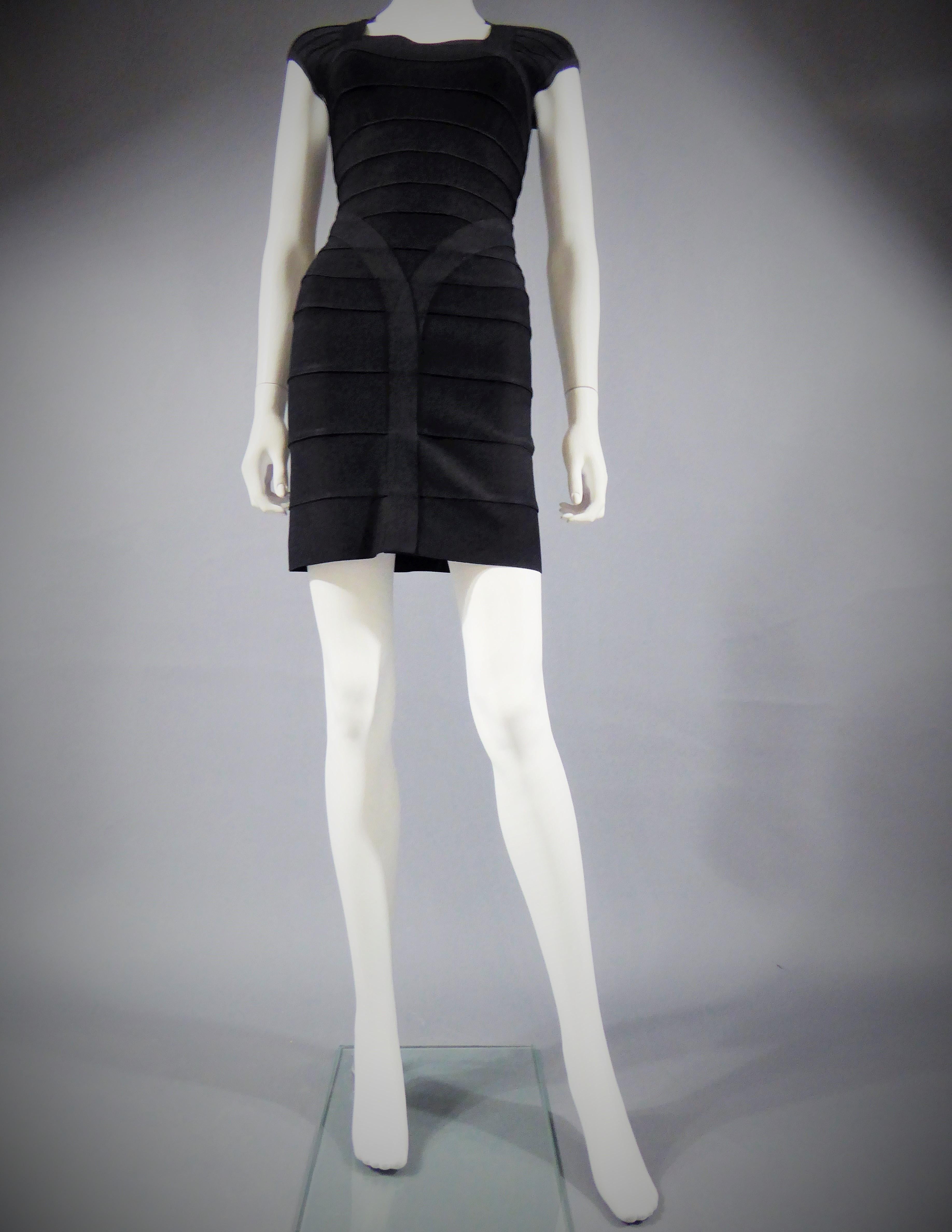 A French Hervé Léger Couture stretch Little black Dress Circa 1995 For Sale 3