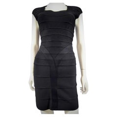 A French Hervé Léger Couture stretch Little black Dress Circa 1995