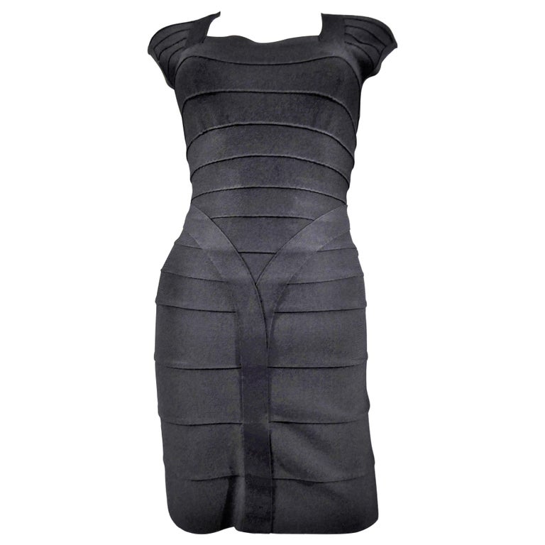 A French Hervé Léger Couture stretch Little black Dress Circa 1995 For Sale at 1stDibs
