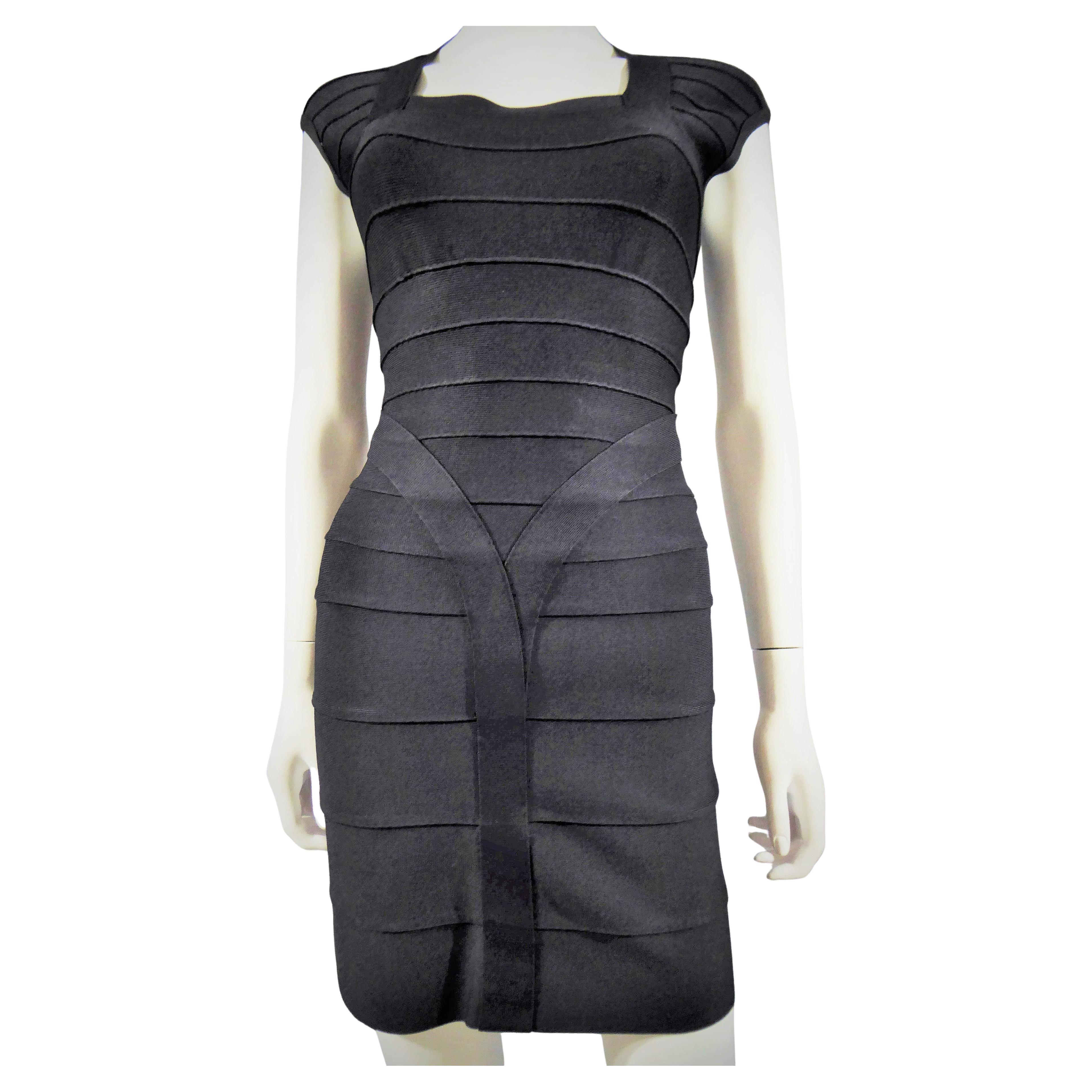 A French Hervé Léger Couture stretch Little black Dress Circa 1995 For Sale