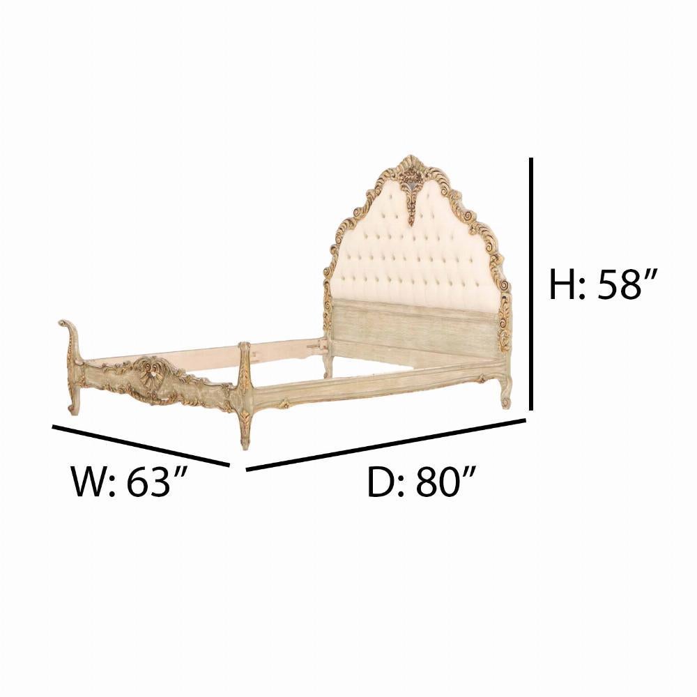A French Hollywood Regency style painted and gilt carved full size bed, C. 1940. For Sale 3