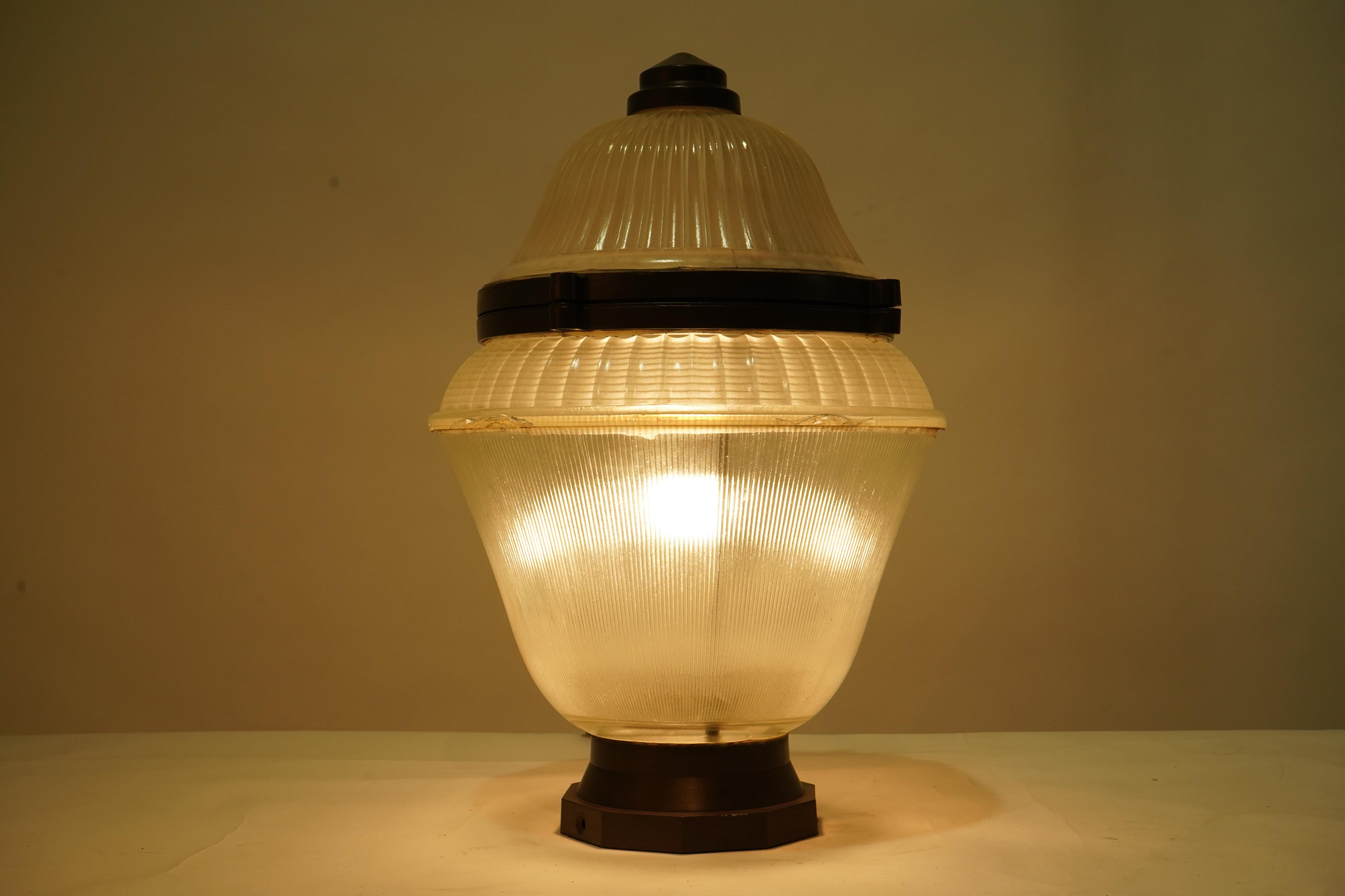 Cast French Holophane Glass Street Lamp Converted to Pendant For Sale