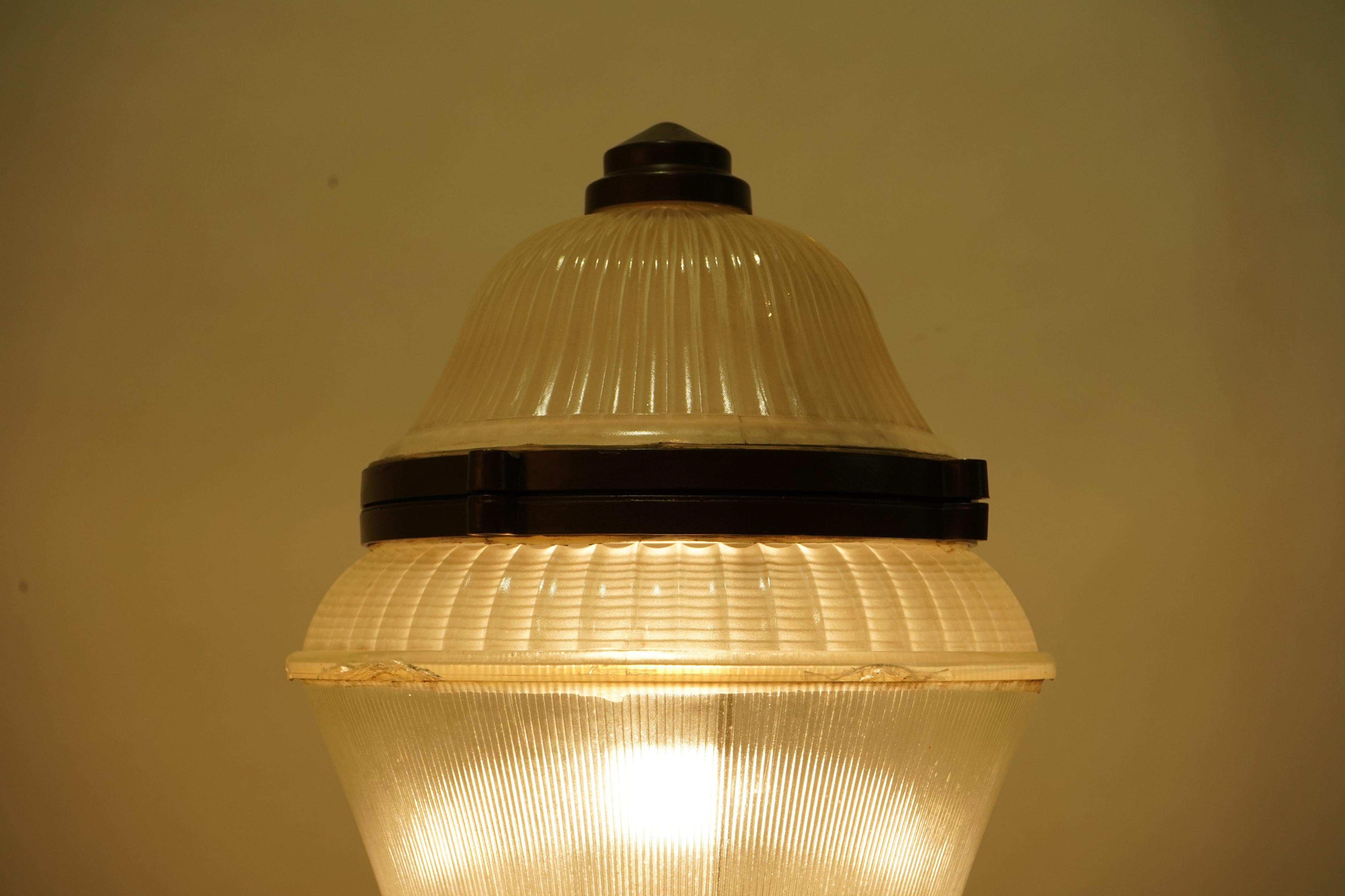 French Holophane Glass Street Lamp Converted to Pendant In Good Condition For Sale In Chicago, IL