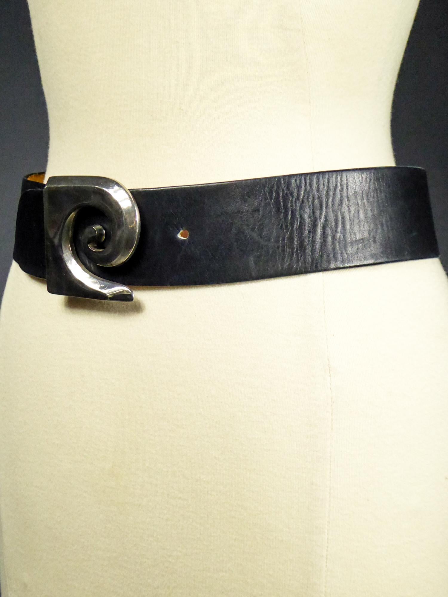 Black A French iconic Pierre Cardin Leather Belt Circa 1970/1980