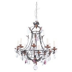Antique French Iron and Crystal Chandelier, Circa 1920