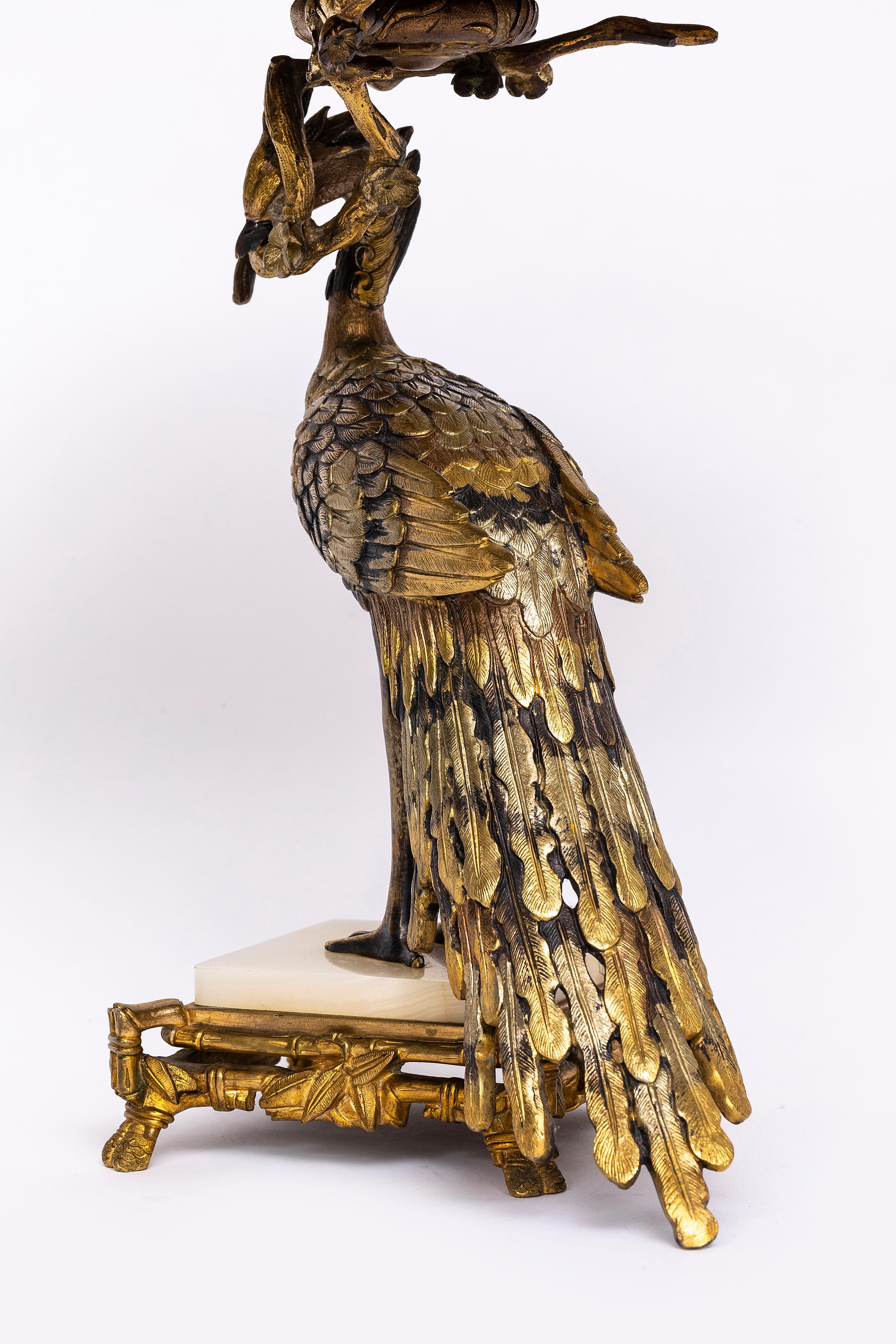 Centro de mesa/bandeja de pavo real de metal mixto orientalista del japonismo francés, por E. Cornu en venta 2