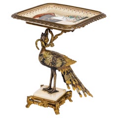 A French Japanism Orientalist Mixed-Metal Peacock Centerpiece/Tray, by E. Cornu