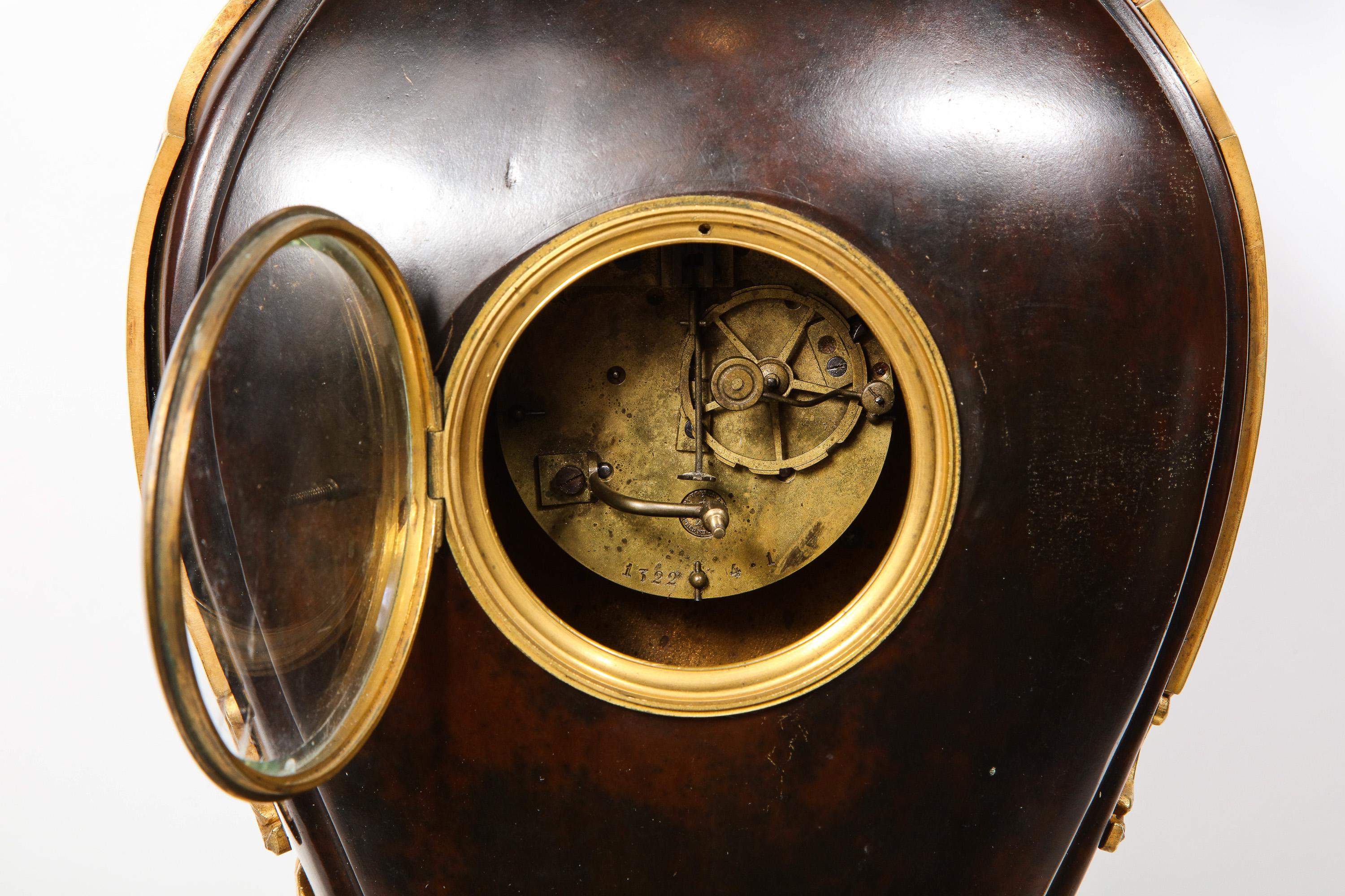 French Japonisme Ormolu, Patinated Bronze, and Cloisonne Enamel Mantel Clock For Sale 9