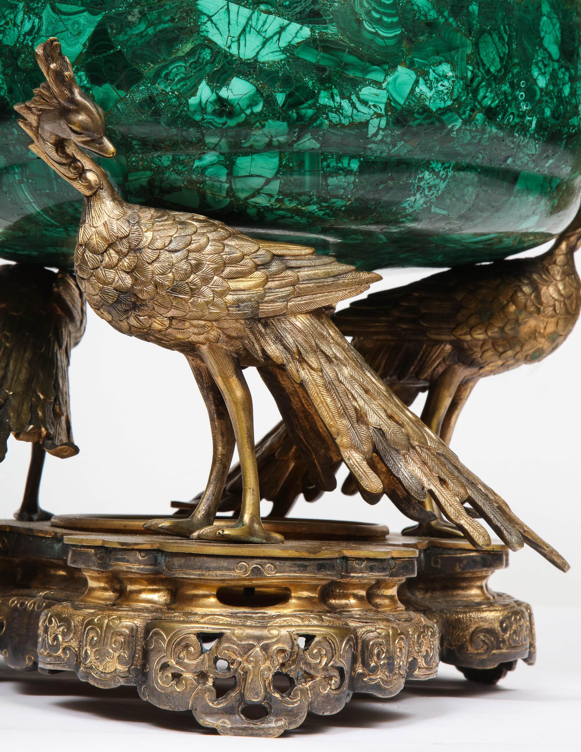 French Japonisme Phoenix Bronze and Malachite Centerpiece by G. Viot, E. Cornu In Good Condition In New York, NY