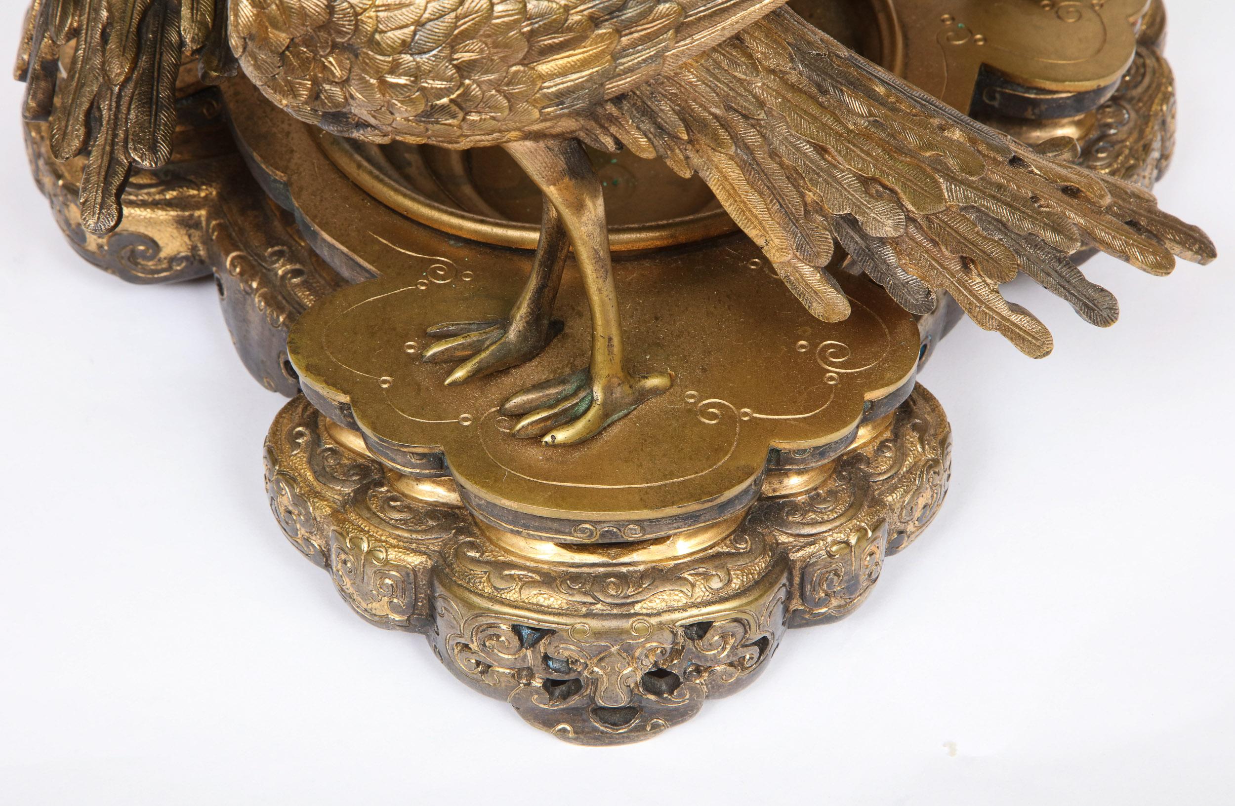 French Japonisme Phoenix Bronze and Malachite Centerpiece by G. Viot, E. Cornu 3