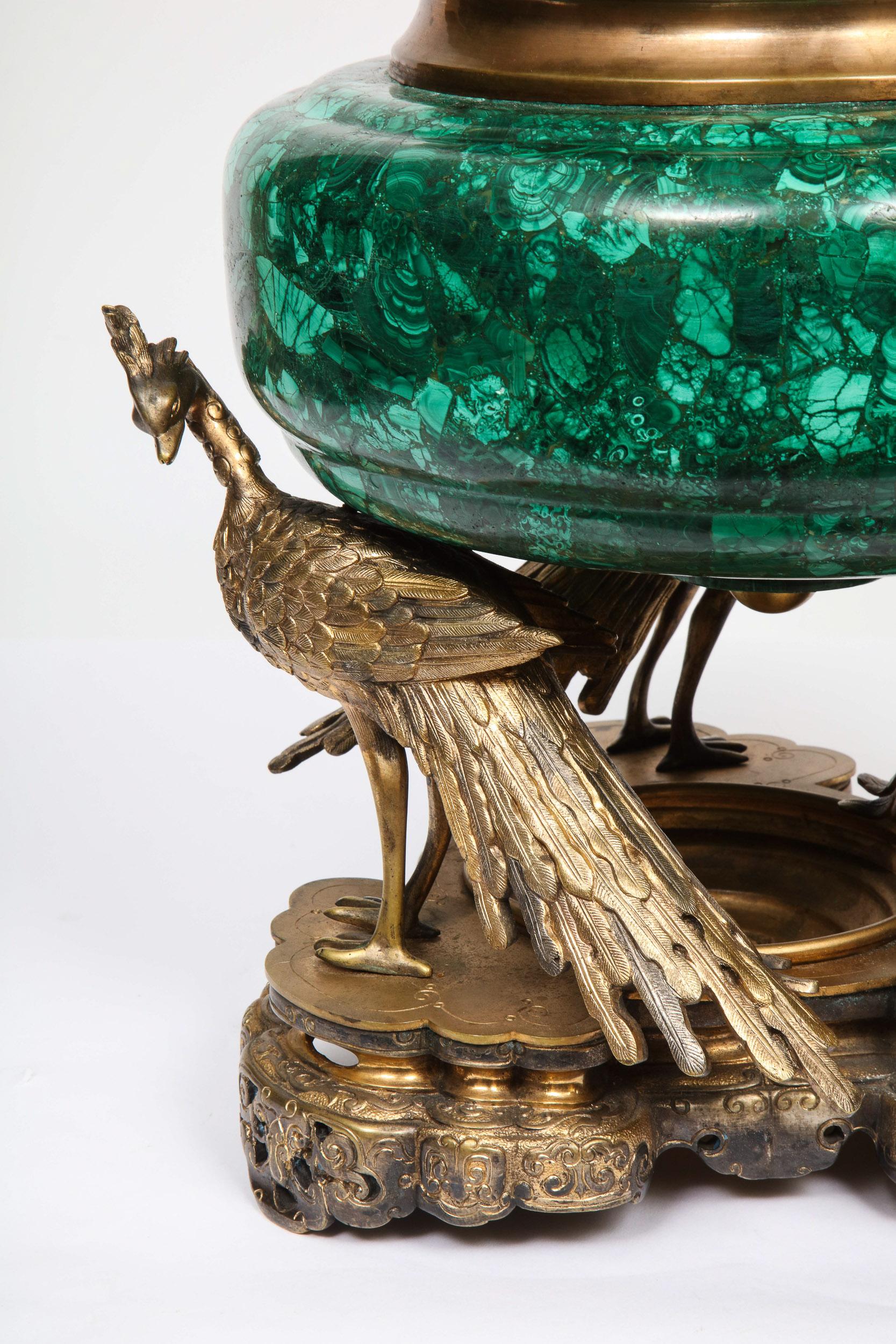 French Japonisme Phoenix Bronze and Malachite Centerpiece by G. Viot, E. Cornu 5