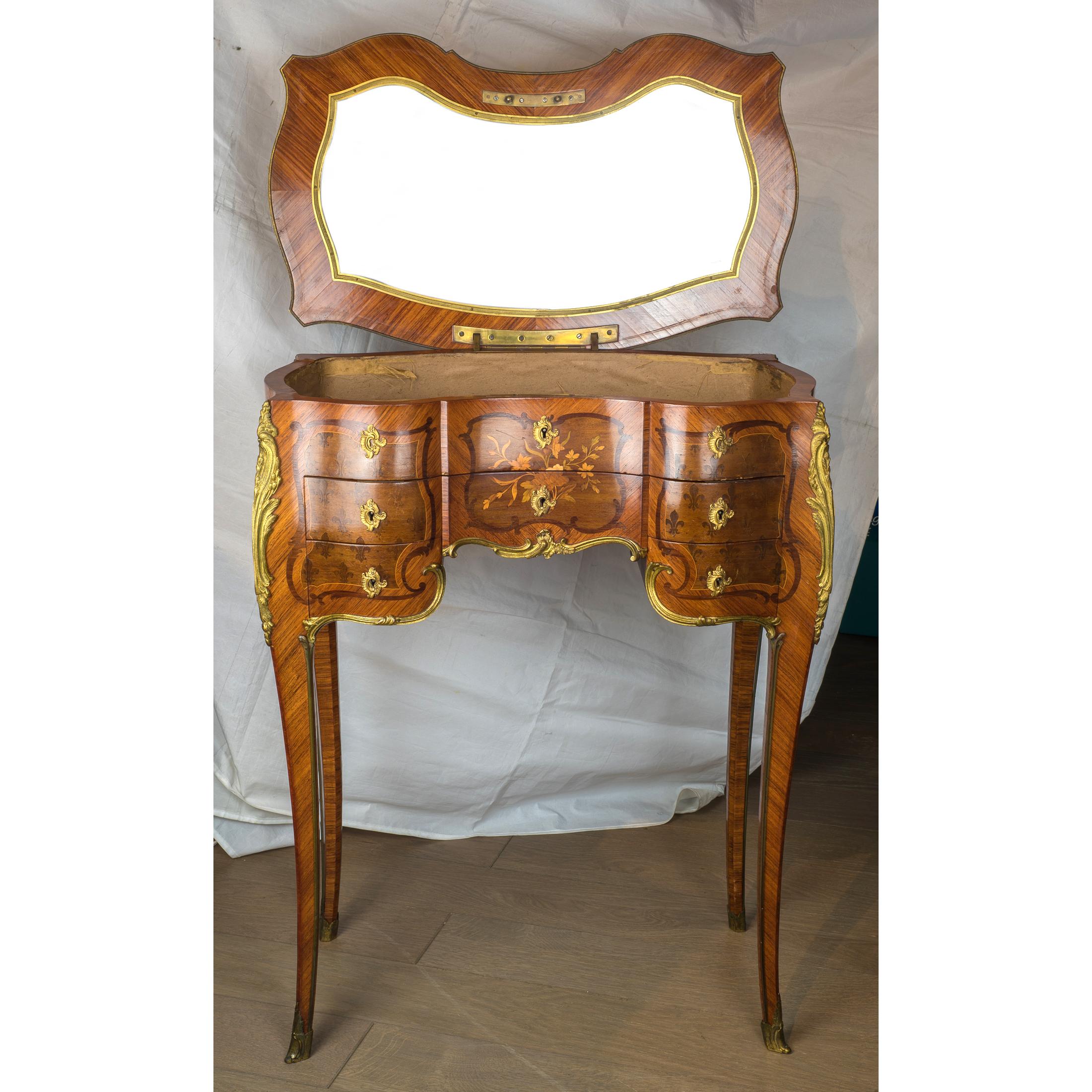 19th Century French Kingwood and Mahogany-Veneered Ormolu-Mounted Dressing Table For Sale