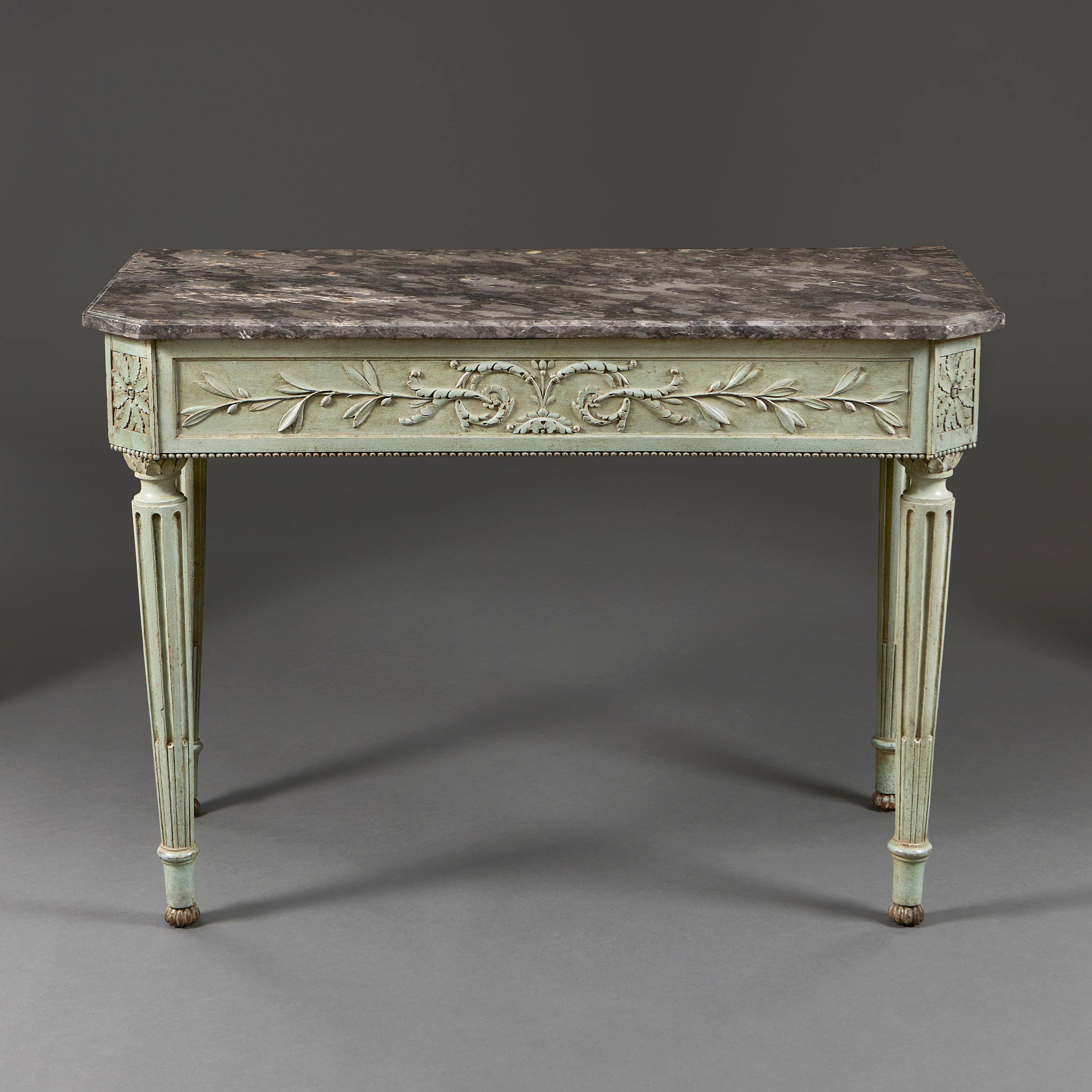 A French Late 18th Century Blue Painted Console Table with Grey Marble Top In Good Condition For Sale In London, GB