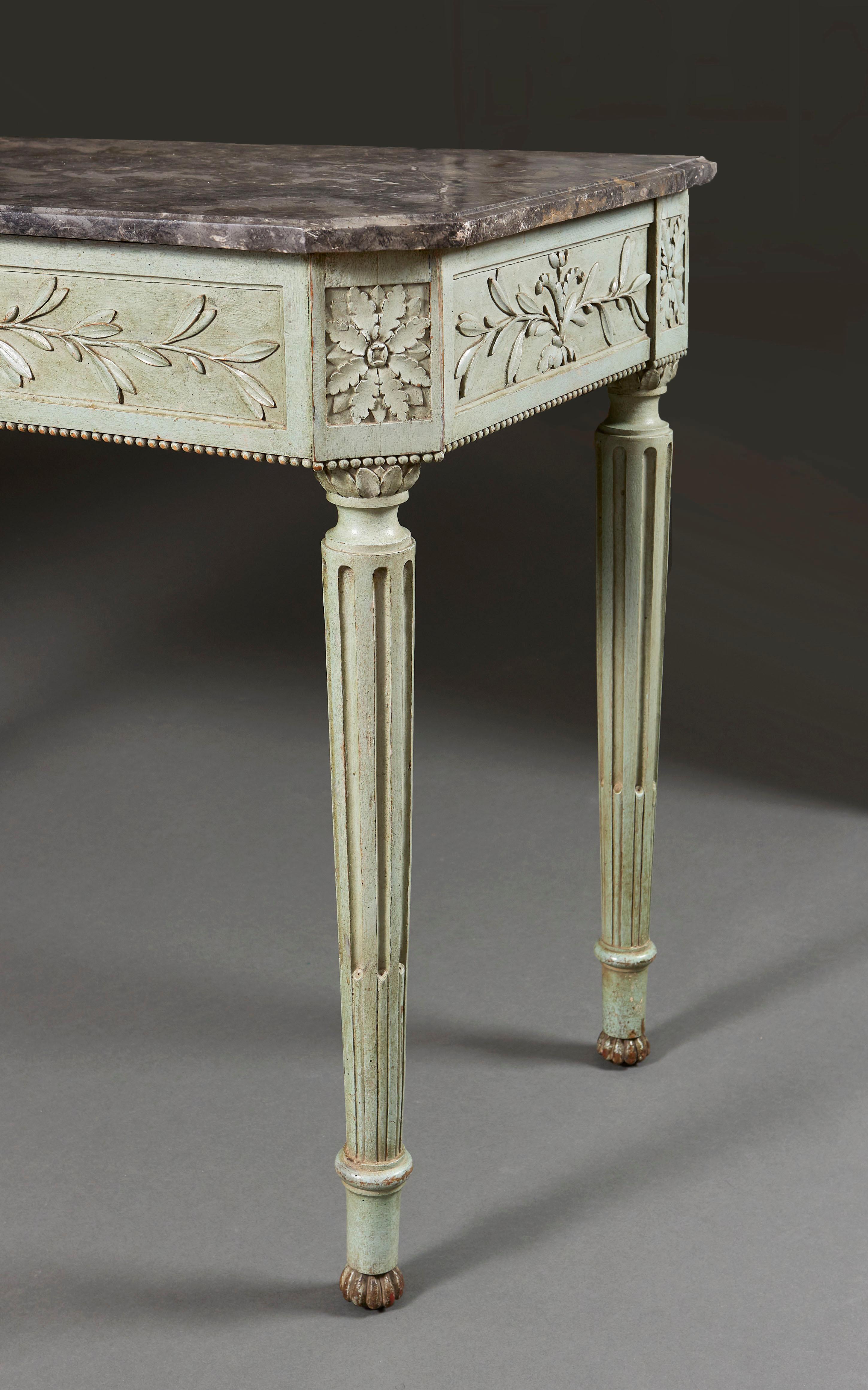 A French Late 18th Century Blue Painted Console Table with Grey Marble Top For Sale 2