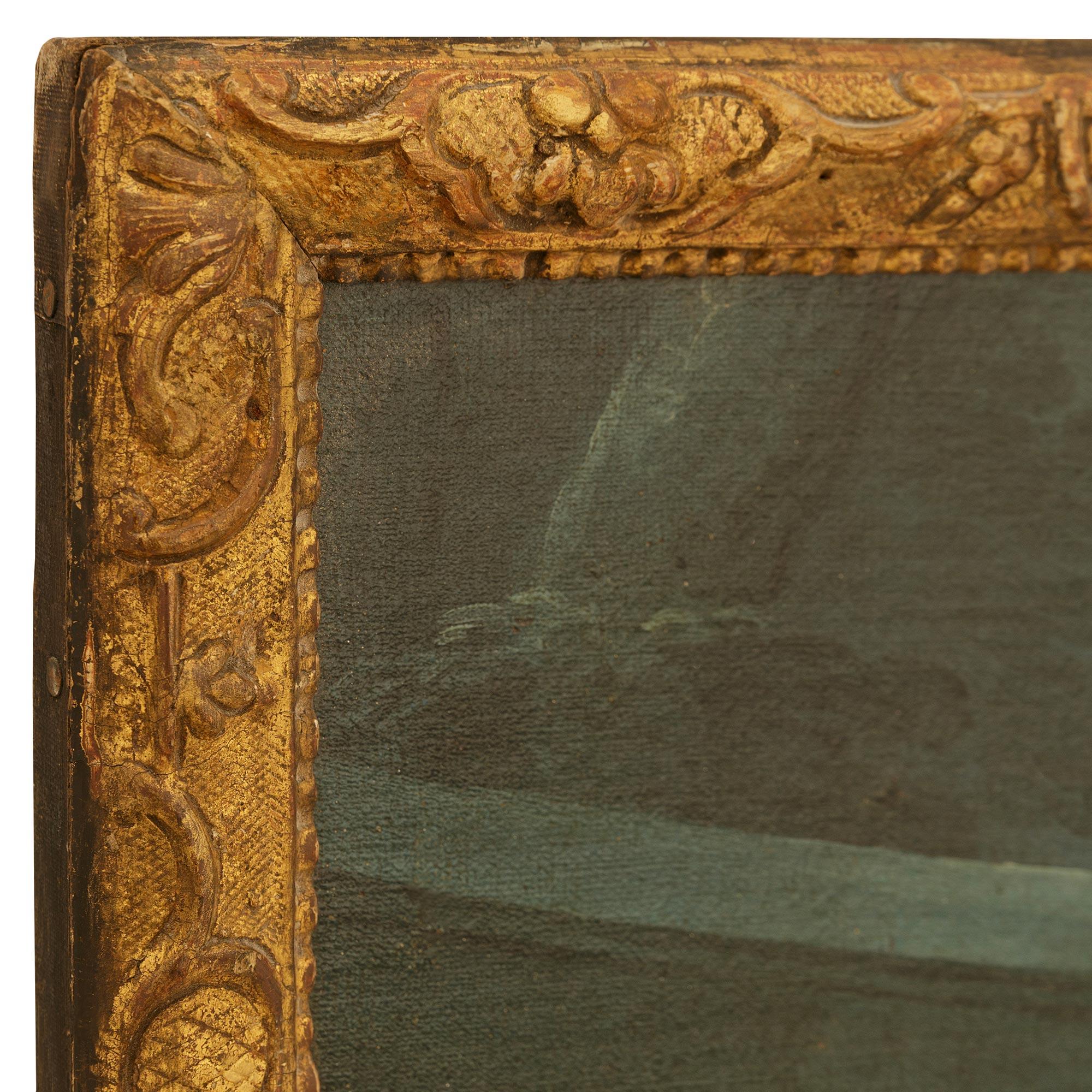 Peint Huile sur toile et grisaille en bois doré de la fin du XVIIIe siècle. en vente