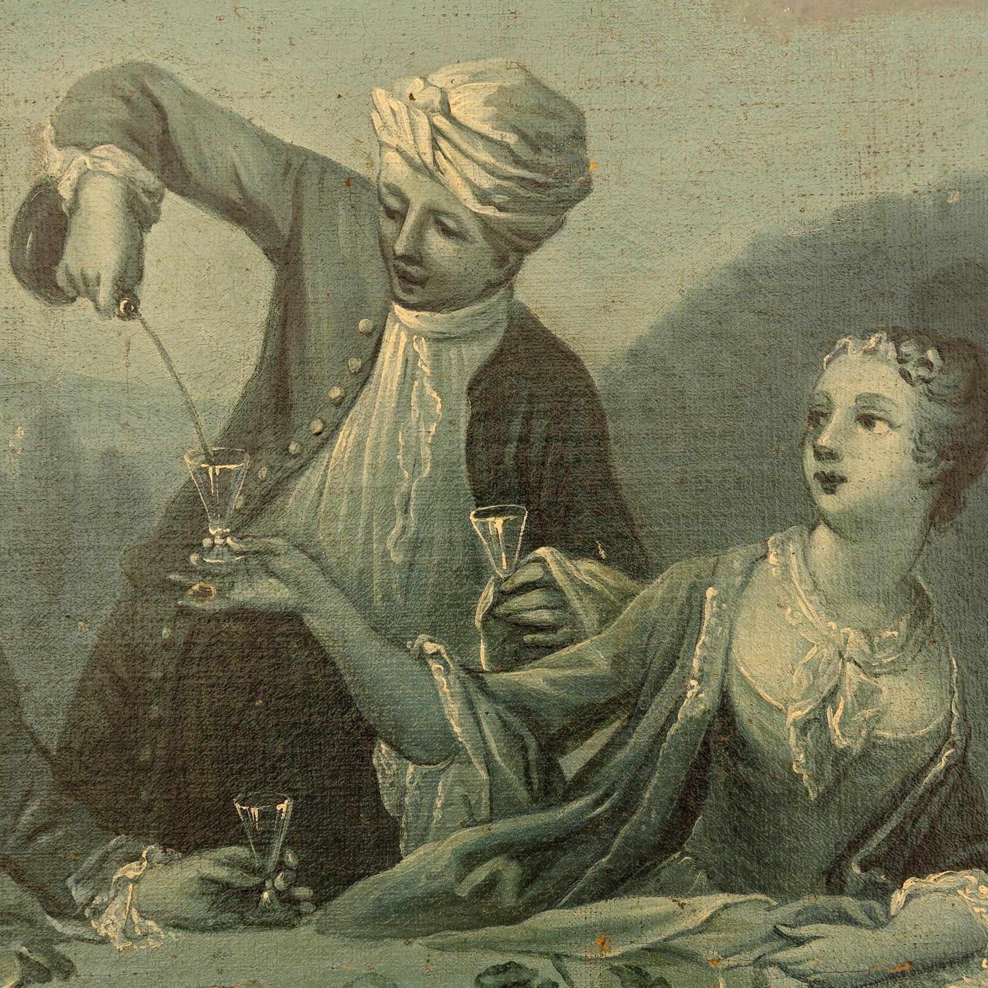 XVIIIe siècle et antérieur Huile sur toile et grisaille en bois doré de la fin du XVIIIe siècle. en vente