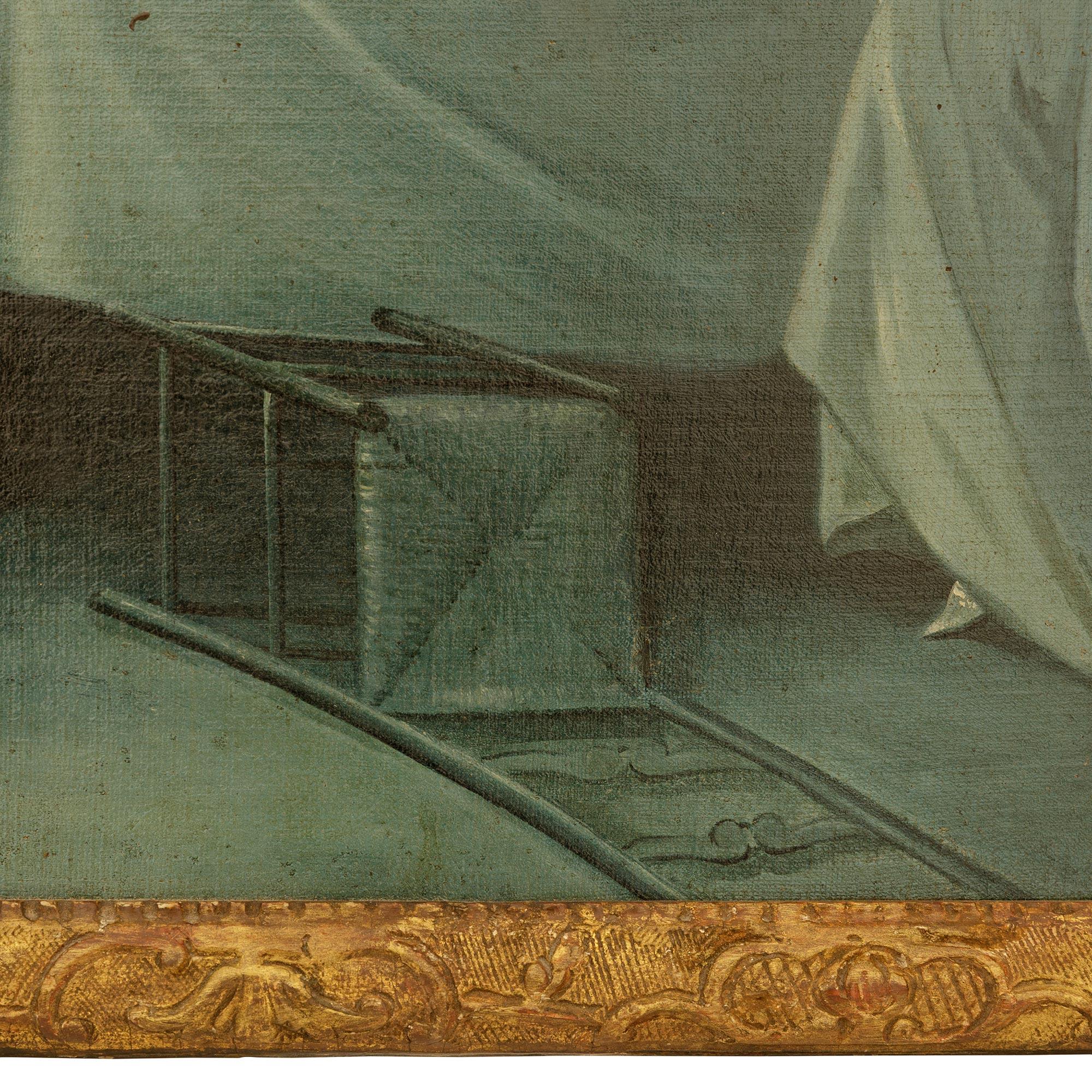 Huile sur toile et grisaille en bois doré de la fin du XVIIIe siècle. en vente 1