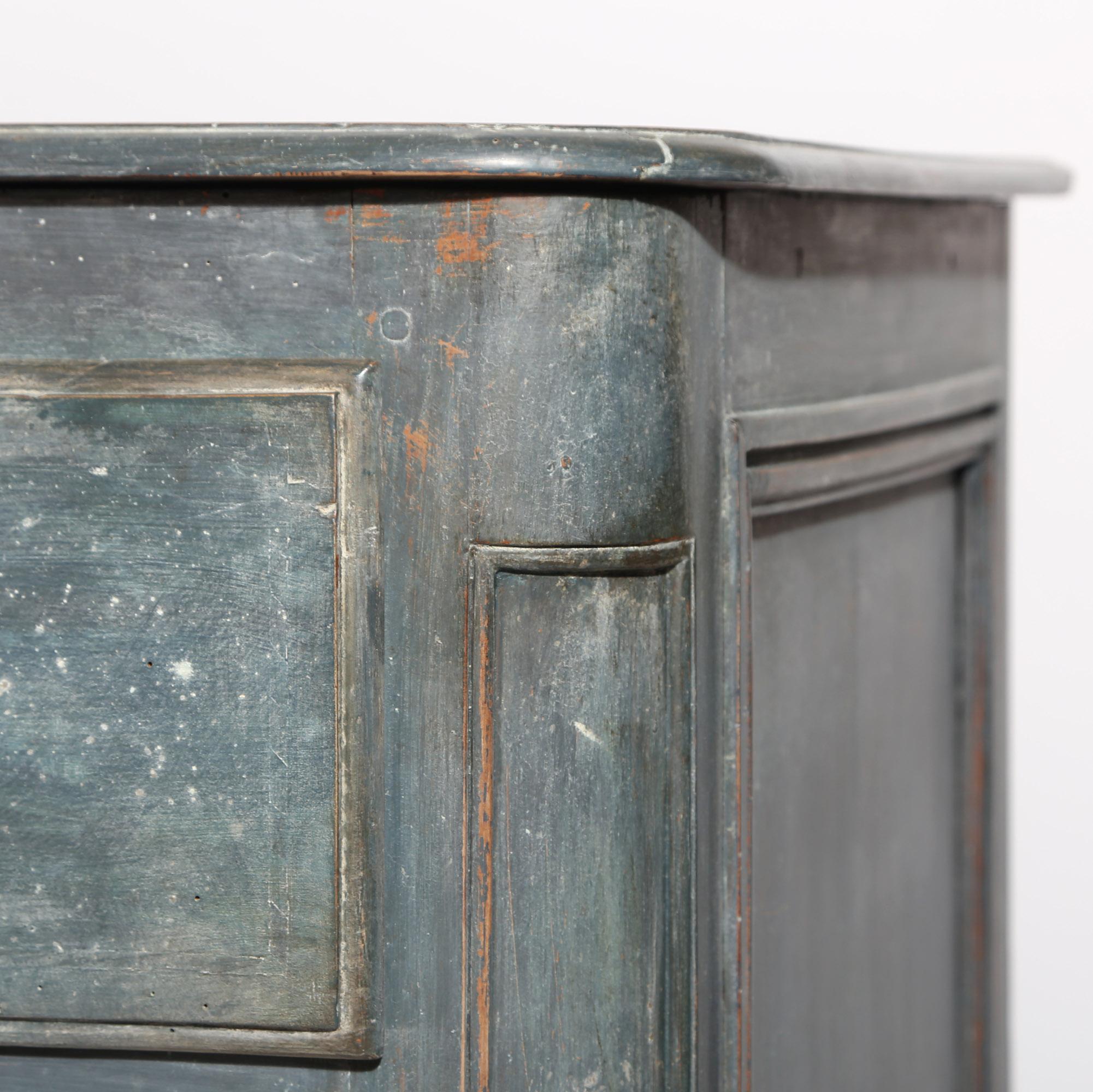 Brass French Late 19th Century Blue Painted Chest of Drawers or Commode