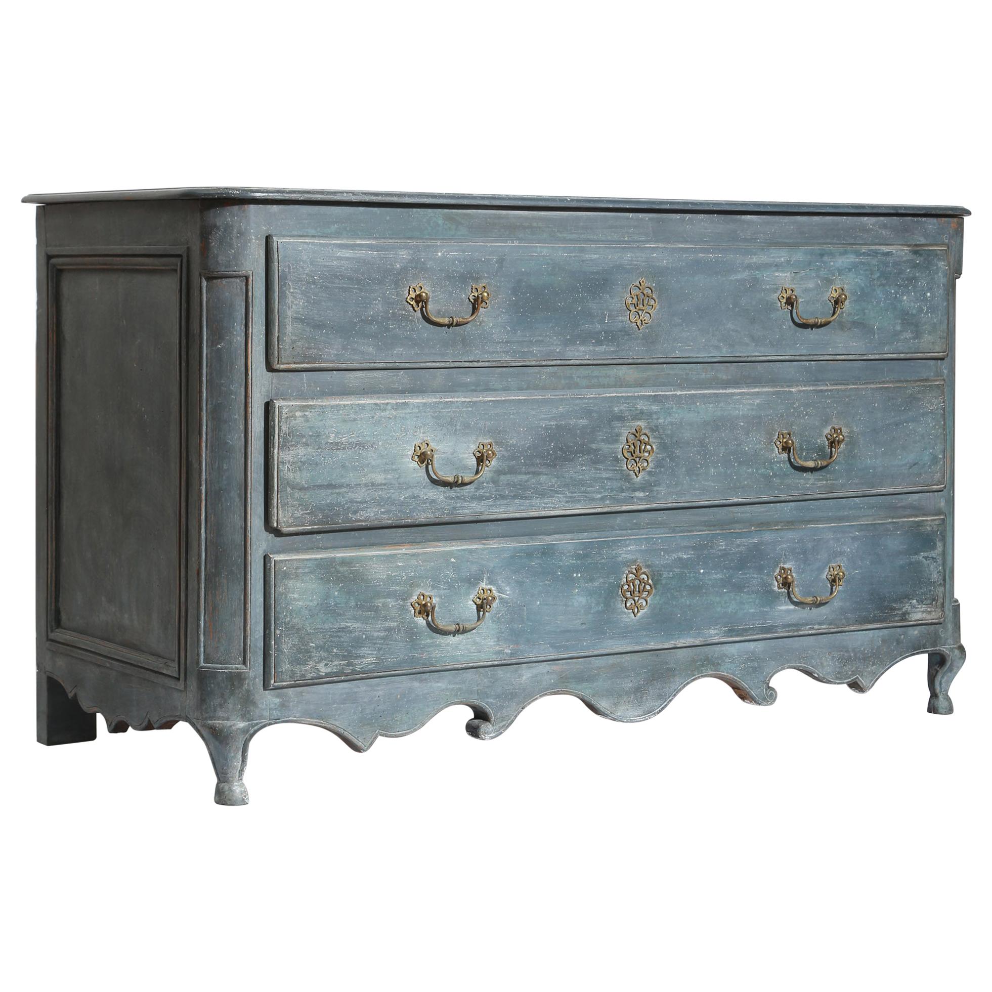 French Late 19th Century Blue Painted Chest of Drawers or Commode