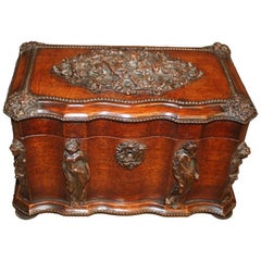 Antique French Late 19th Century  Decorative Bronze Mounted Oak Tea Caddy
