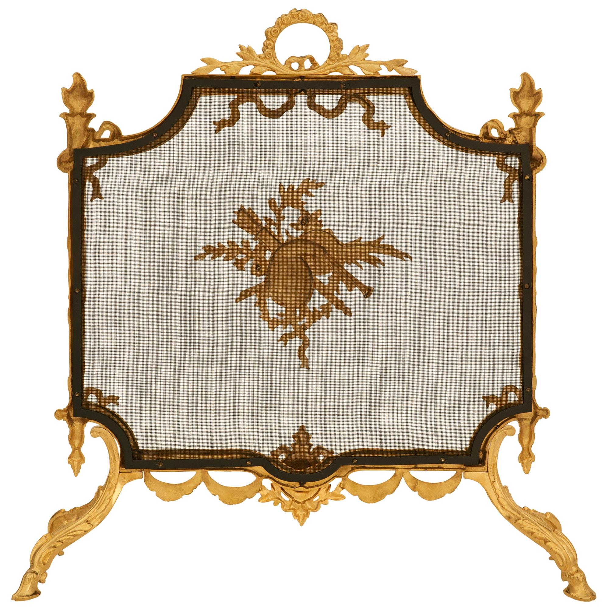 A French late 19th century Louis XVI st. Ormolu fire screen For Sale 6