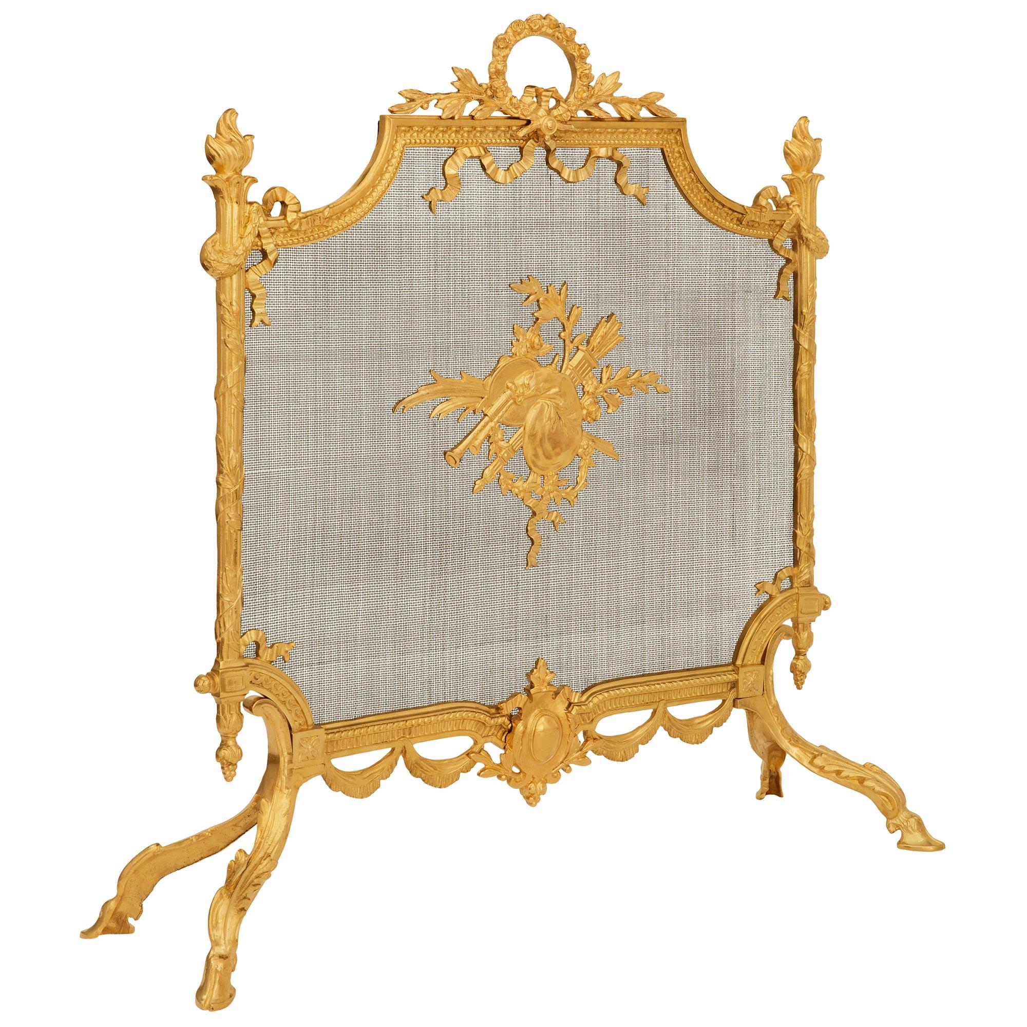 A French late 19th century Louis XVI st. Ormolu fire screen In Good Condition For Sale In West Palm Beach, FL