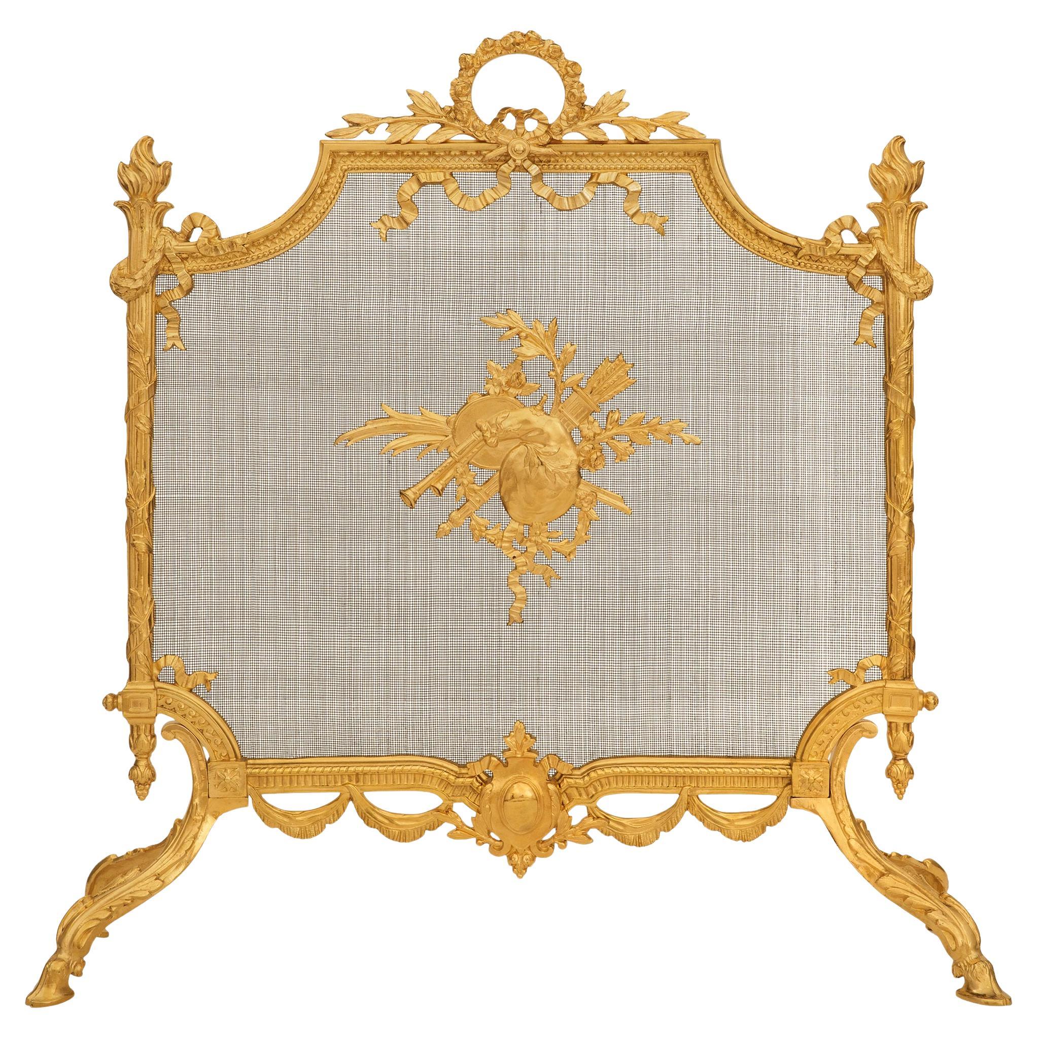 A French late 19th century Louis XVI st. Ormolu fire screen For Sale