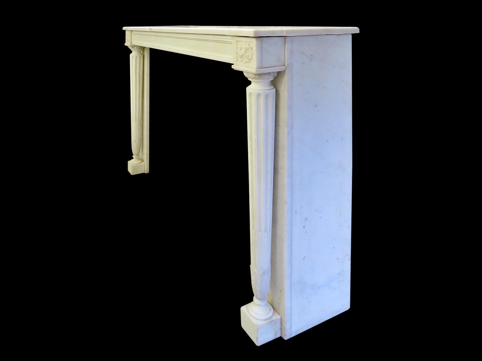 Louis XVI French Late 19th Century White Marble Fireplace Mantel For Sale