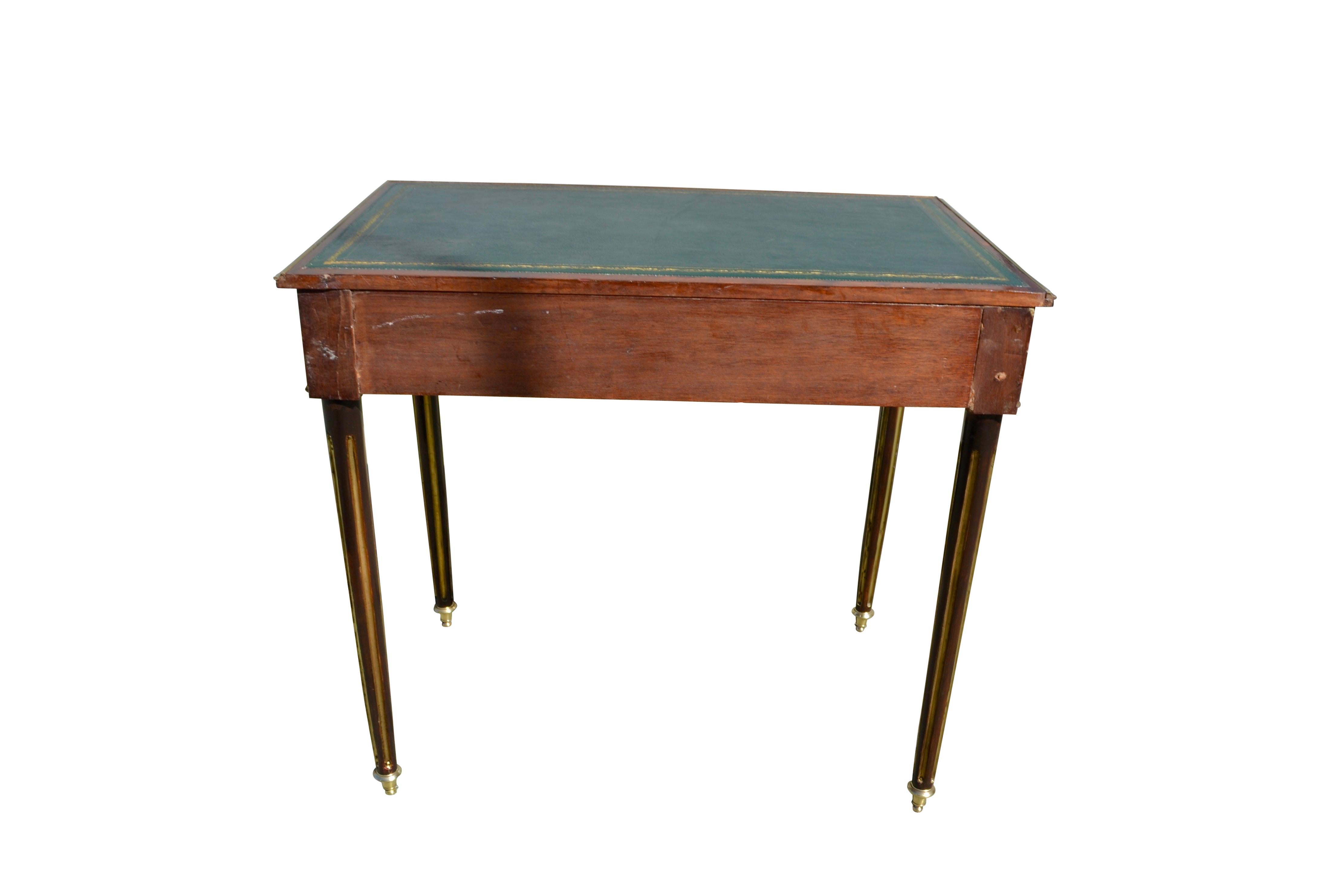 French Late 19thc Louis XVI Style Mahogany Brass Trimmed Writing Desk/Console In Good Condition For Sale In Vancouver, British Columbia