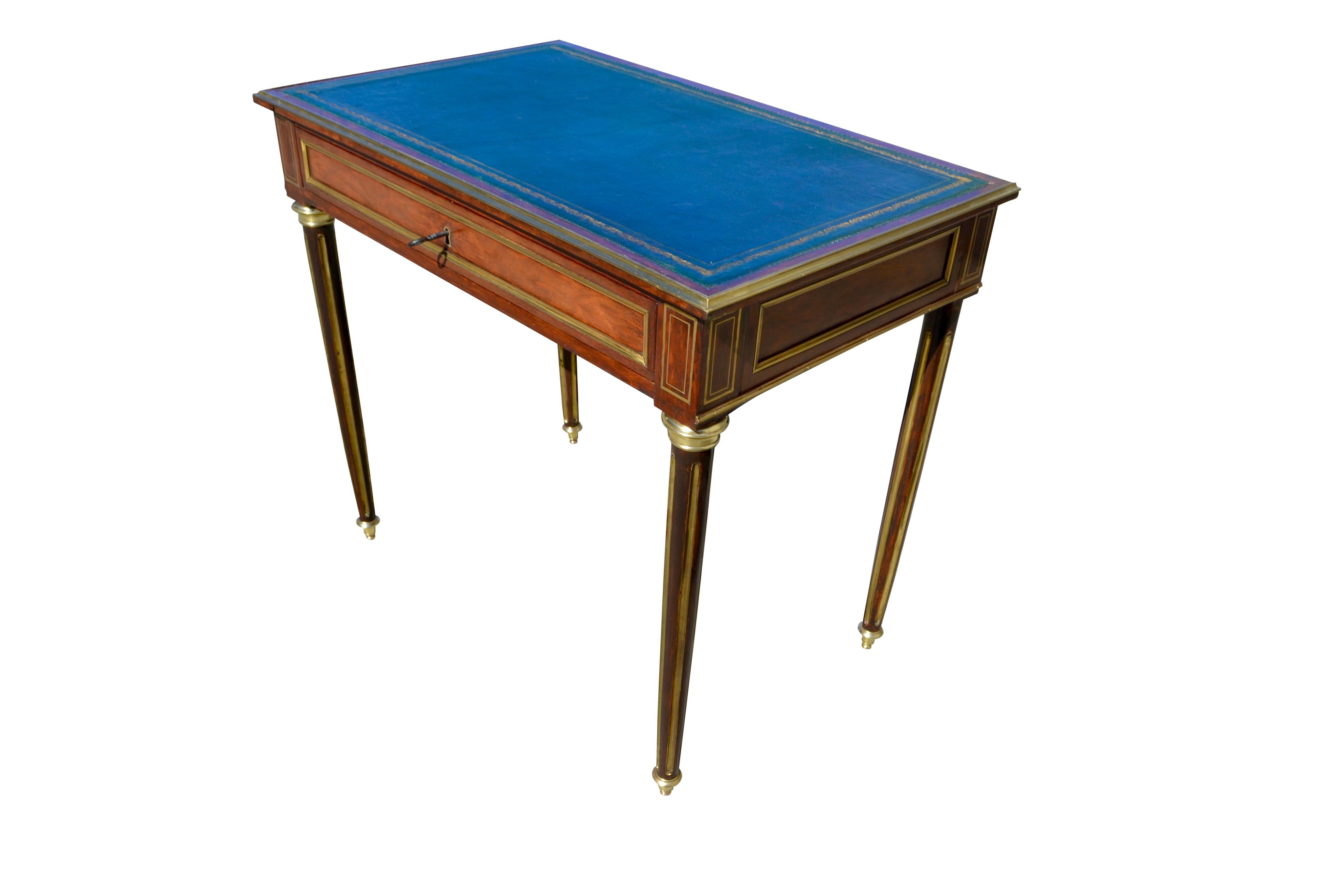 French Late 19thc Louis XVI Style Mahogany Brass Trimmed Writing Desk/Console For Sale 2
