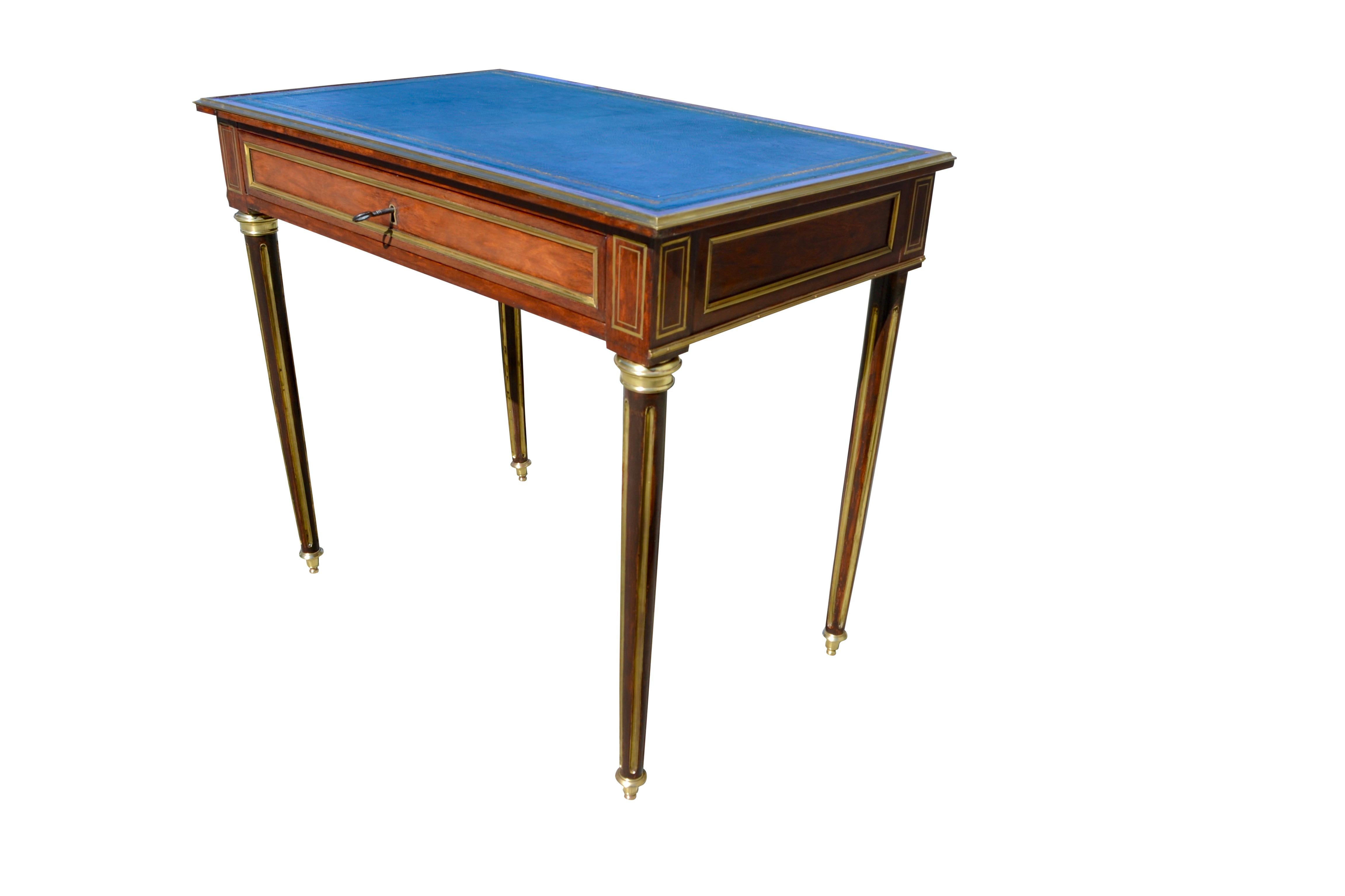French Late 19thc Louis XVI Style Mahogany Brass Trimmed Writing Desk/Console For Sale 3