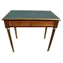 French Late 19thc Louis XVI Style Mahogany Brass Trimmed Writing Desk/Console