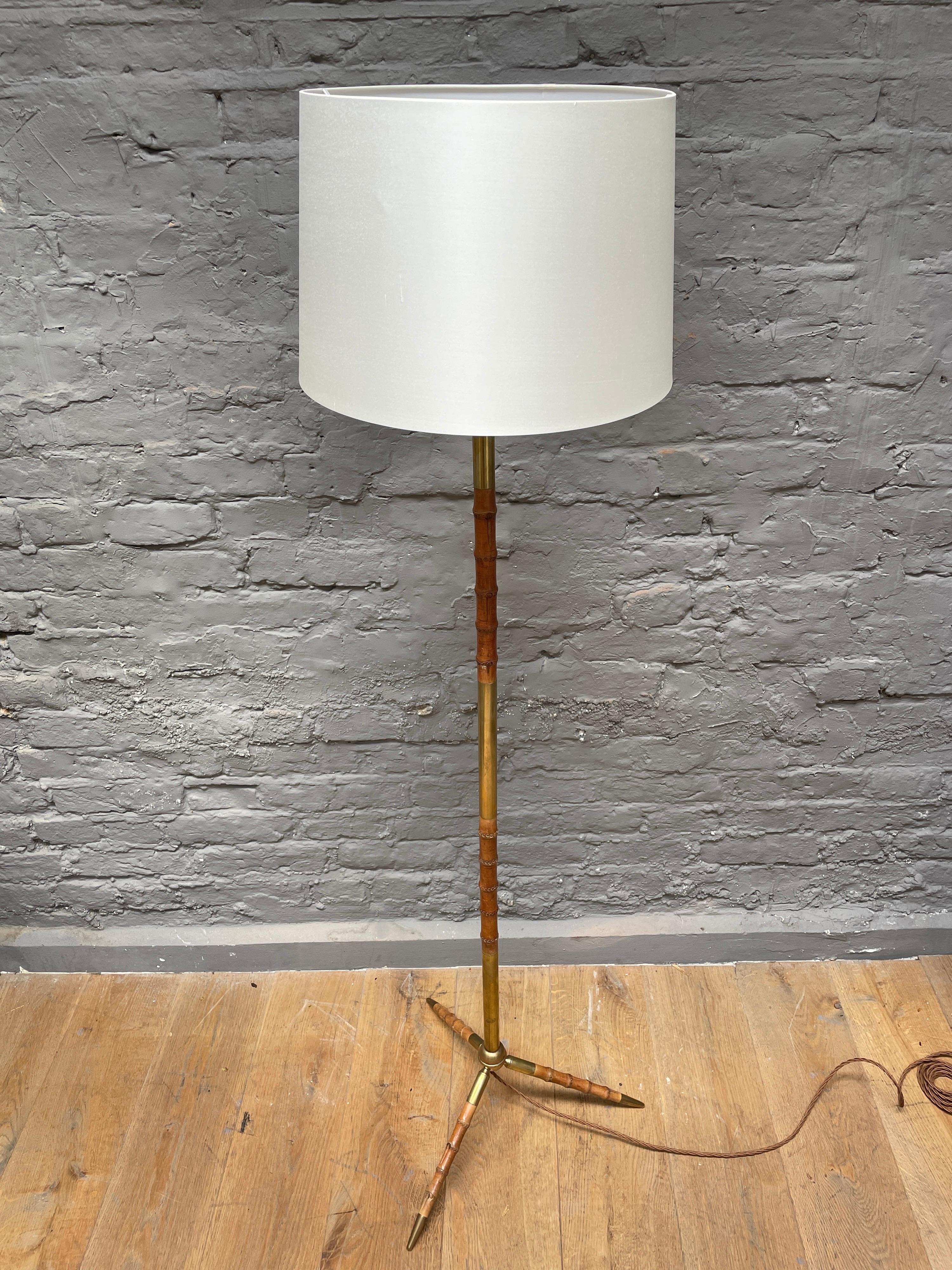 French Leather and Brass Faux Bamboo Floor Lamp 3