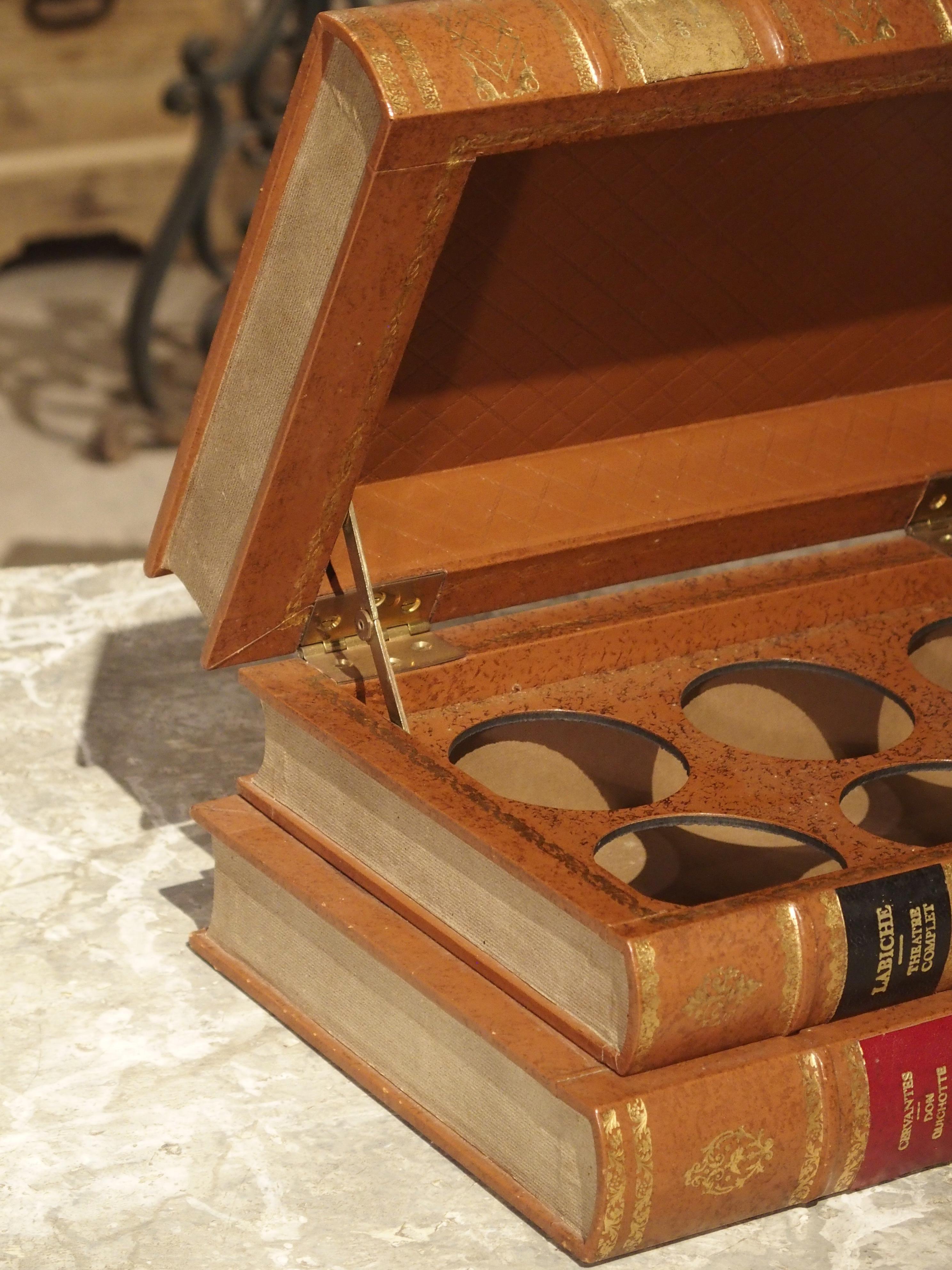 French Leather Bound Book Form Whiskey Set with Crystal Glasses, 20th Century 5