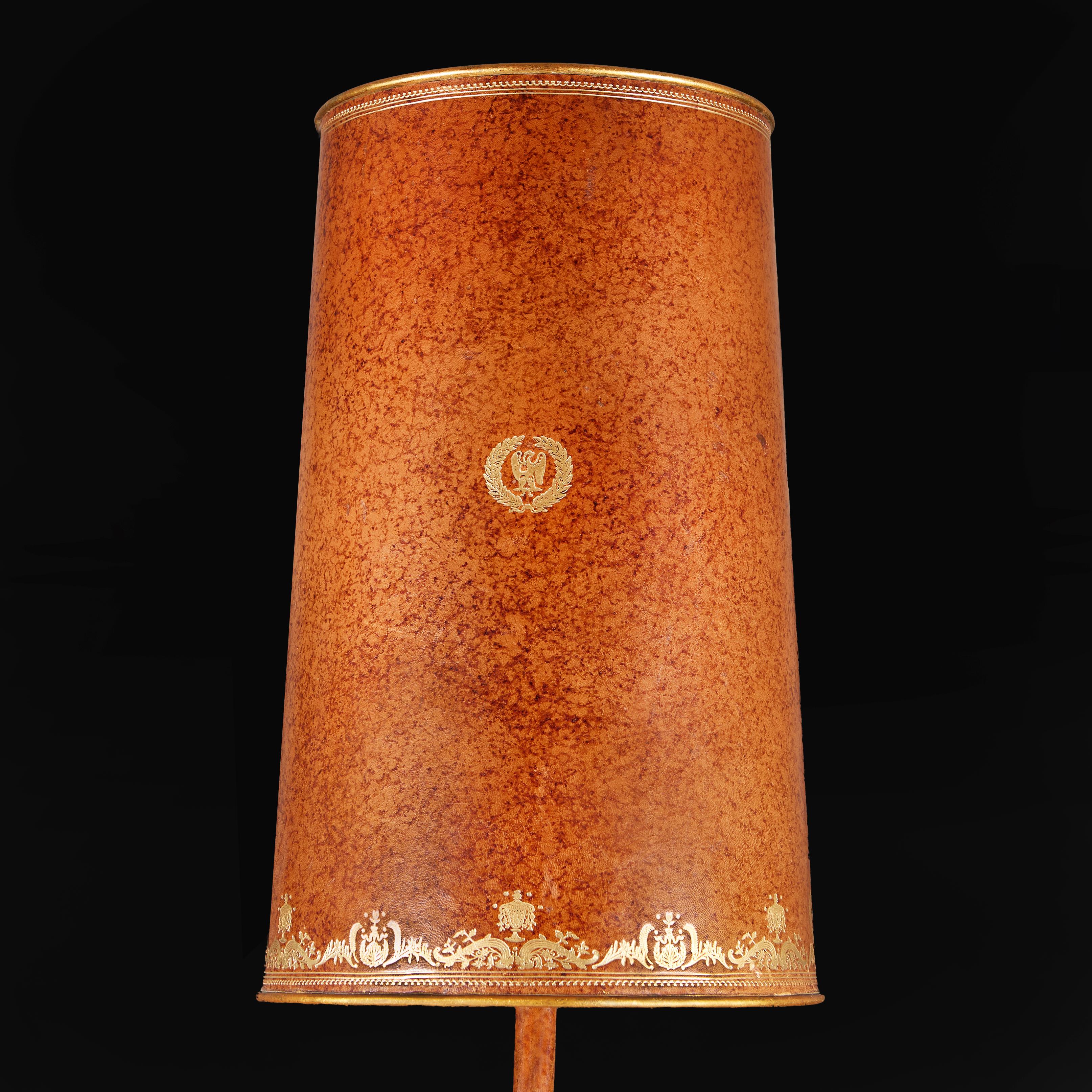A French Leather Floor Lamps with Gold Tooling In Good Condition For Sale In London, GB