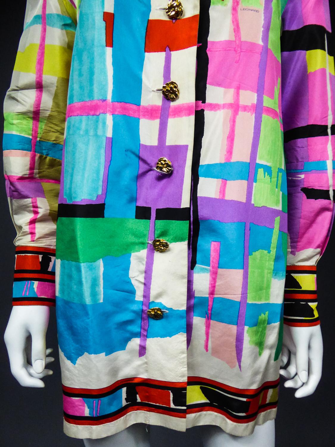 Gray A French Leonard Couture Printed Silk Jacket Circa 1990 For Sale