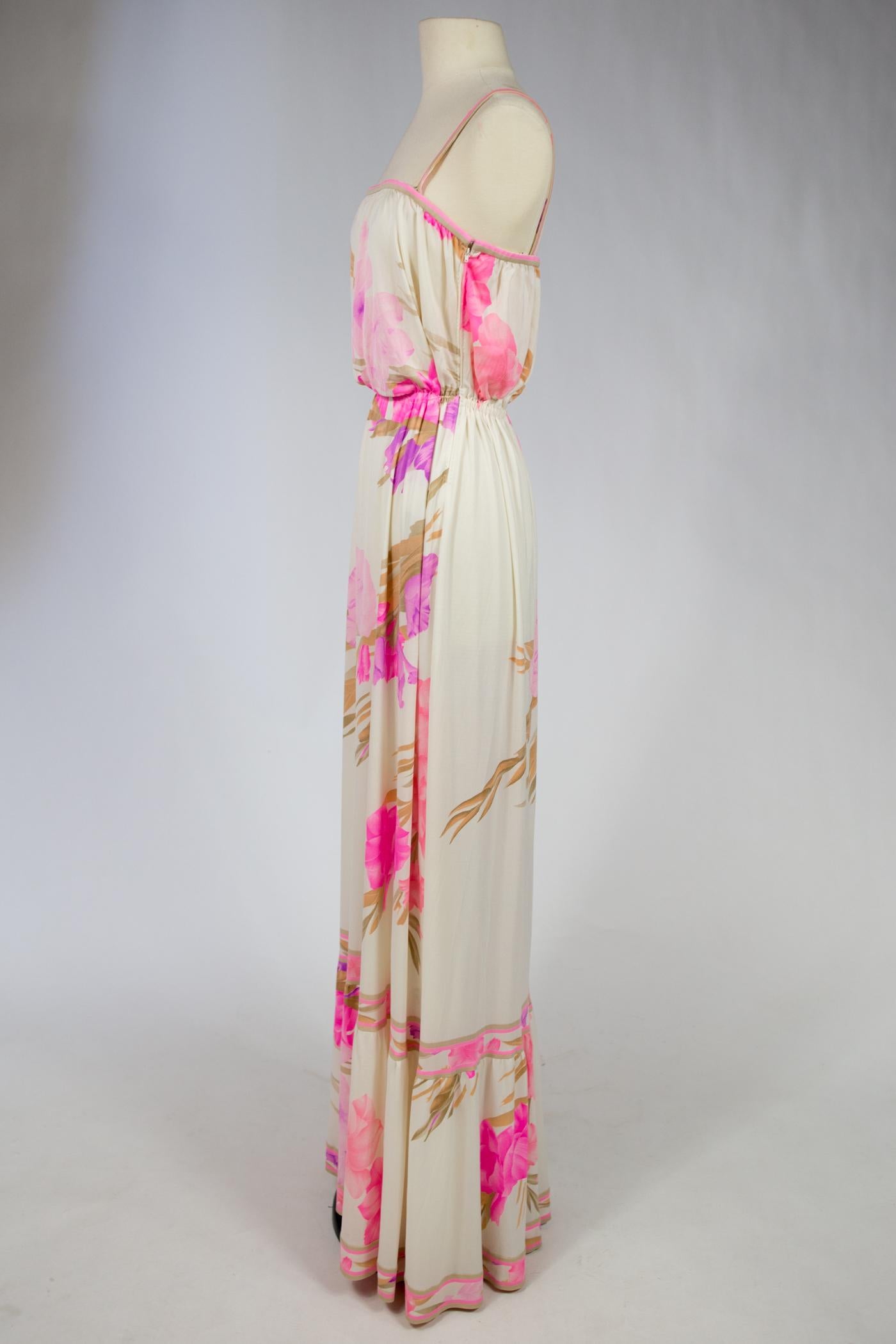 Beige A French Leonard Summer Dress in Printed Silk Jersey Circa 2000