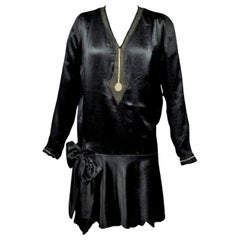 A French Little black Couture Dress in embroidered Duchesse satin Circa 1920
