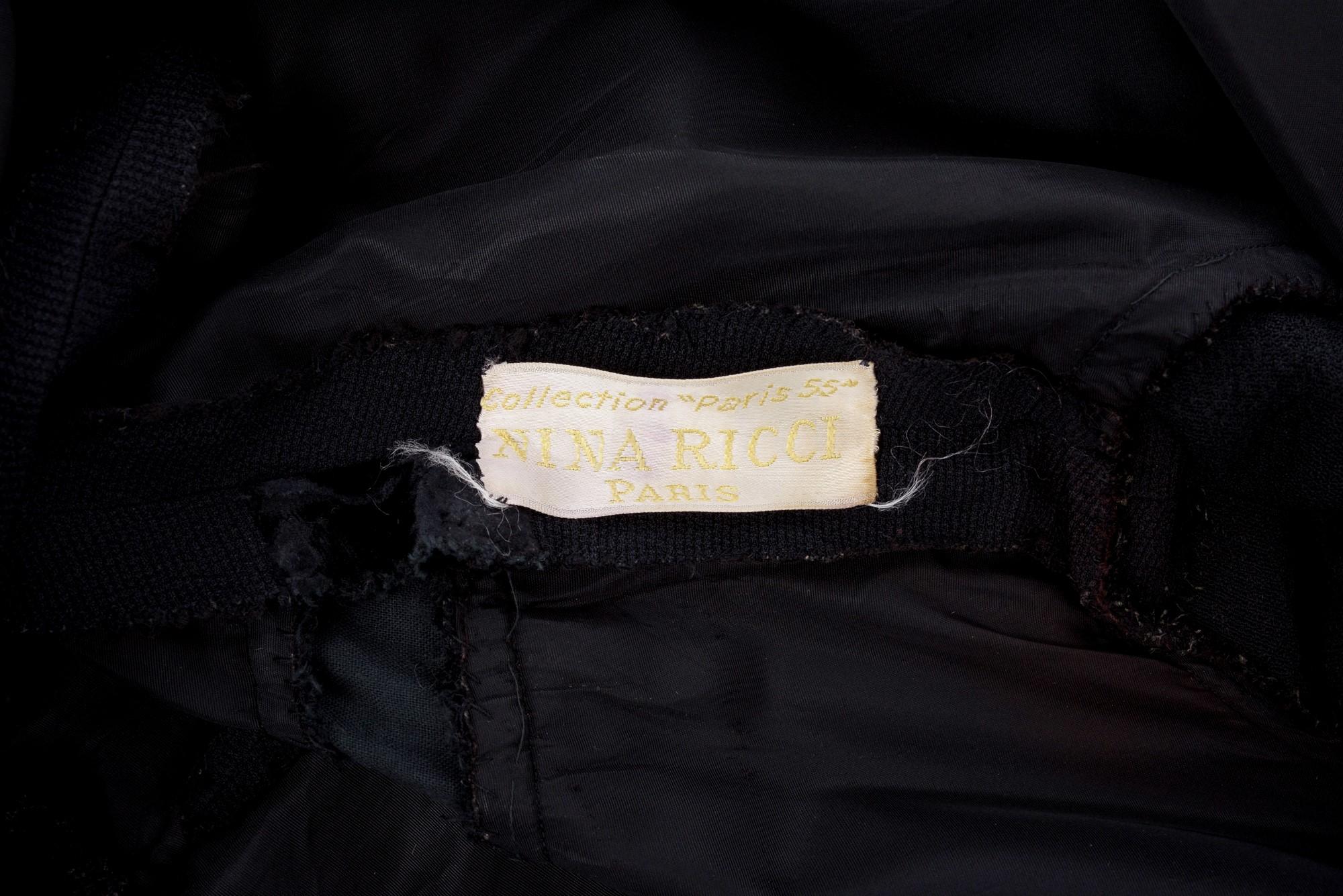 Französisches kleines schwarzes Kleid und Bolero von Nina Ricci, um 1955 im Zustand „Gut“ im Angebot in Toulon, FR